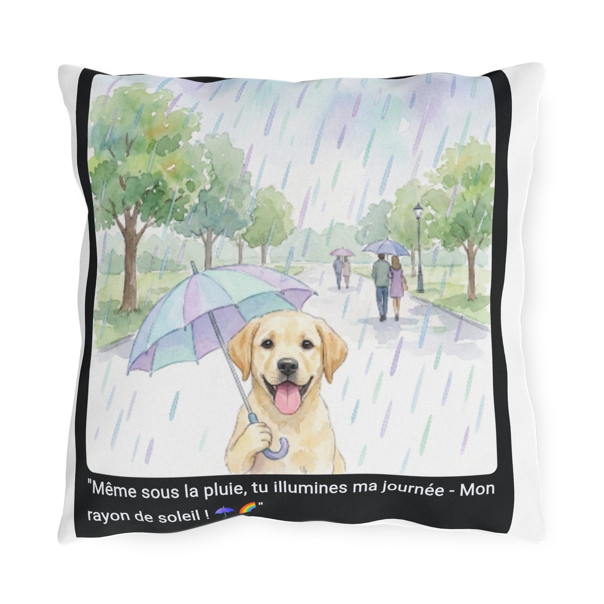🛋️ COUSSIN LABRADOR PARAPLUIE - Déco Printanière Joyeuse