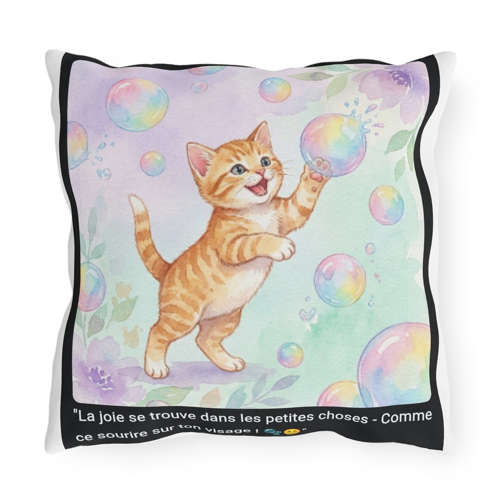 🛋️ COUSSIN CHATON BULLES - Déco Joyeuse Colorée