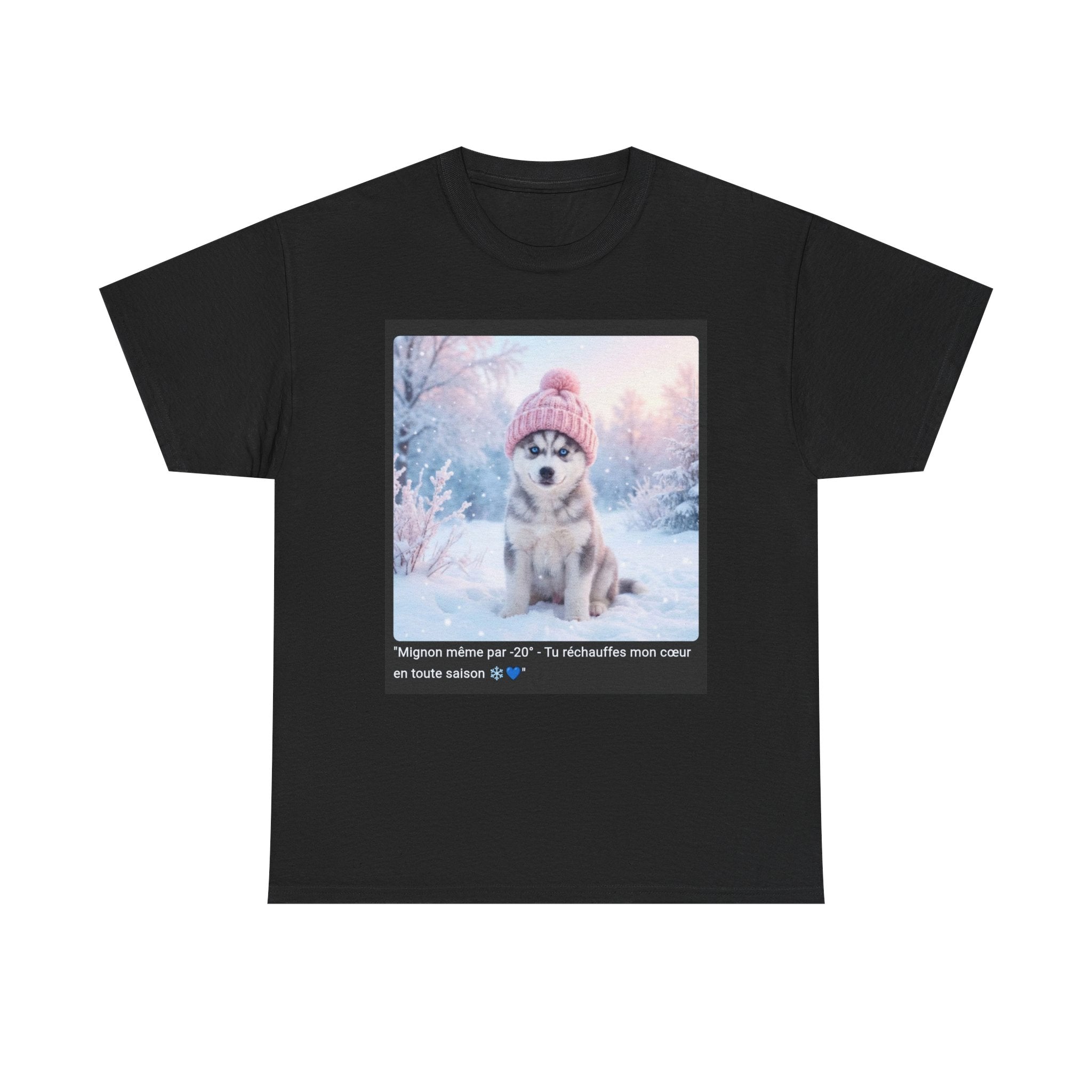 👕 T-SHIRT HUSKY BONNET HIVER - Design Cosy Polaire  ❄️ "Mignon même par -20°" - Chaleur canine garantie !