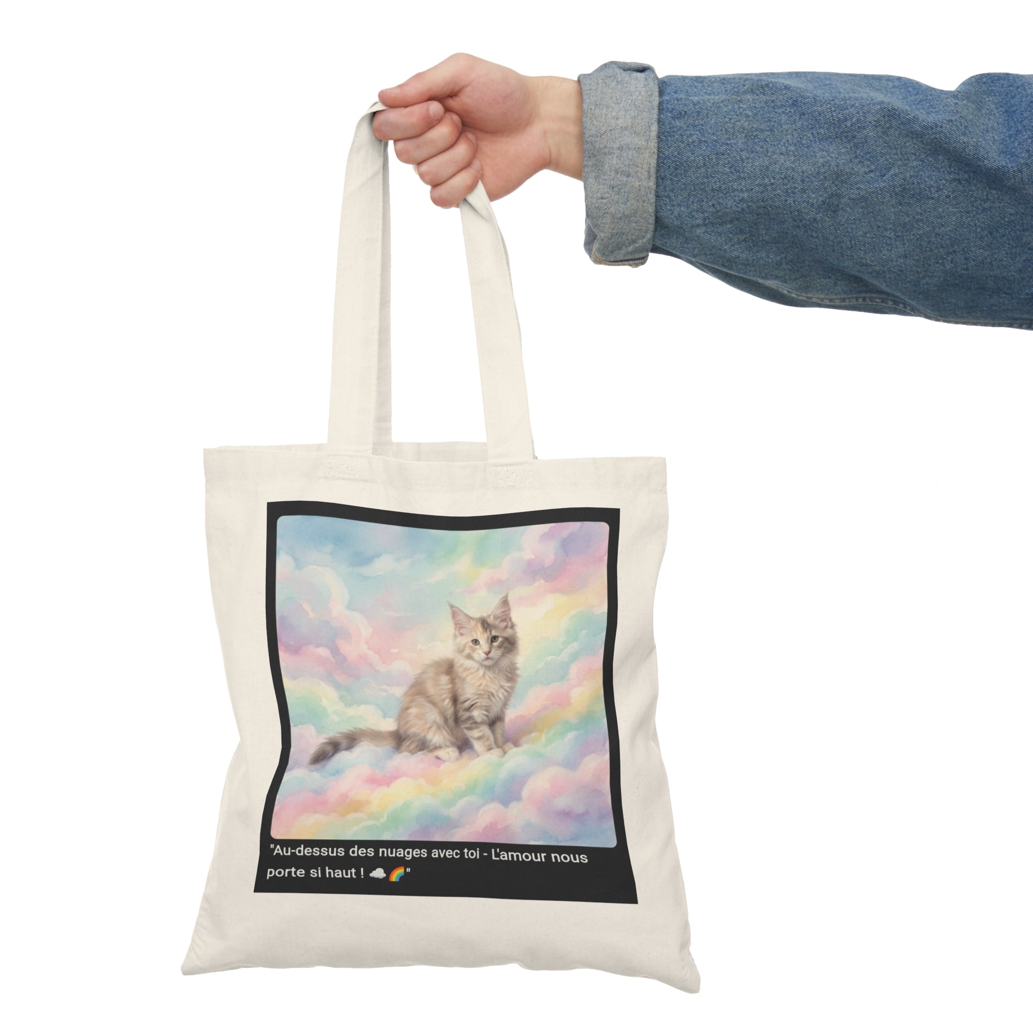👜 TOTE BAG MAINE COON NUAGES - Sac Coton Bio Céleste  ☁️ "Au-dessus des nuages avec toi" - Amour écolo élevé
