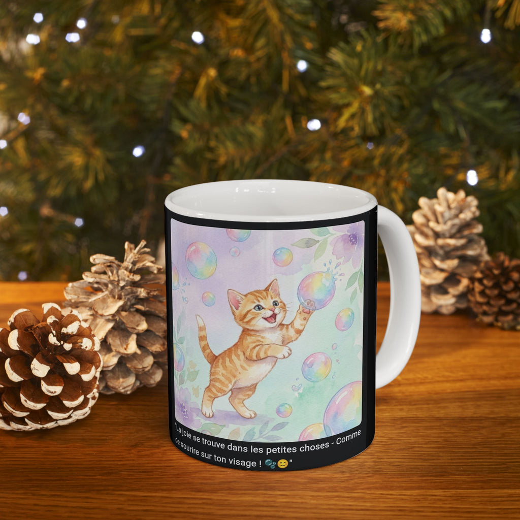 ☕ MUG CHATON BULLES ARC-EN-CIEL - "La Joie dans les Petites Choses"  🫧