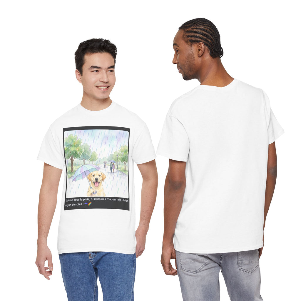 👕 T-SHIRT LABRADOR PARAPLUIE - Design Printanier Joyeux  ☂️ "Même sous la pluie, tu illumines ma journée" - Porte l'optimisme !