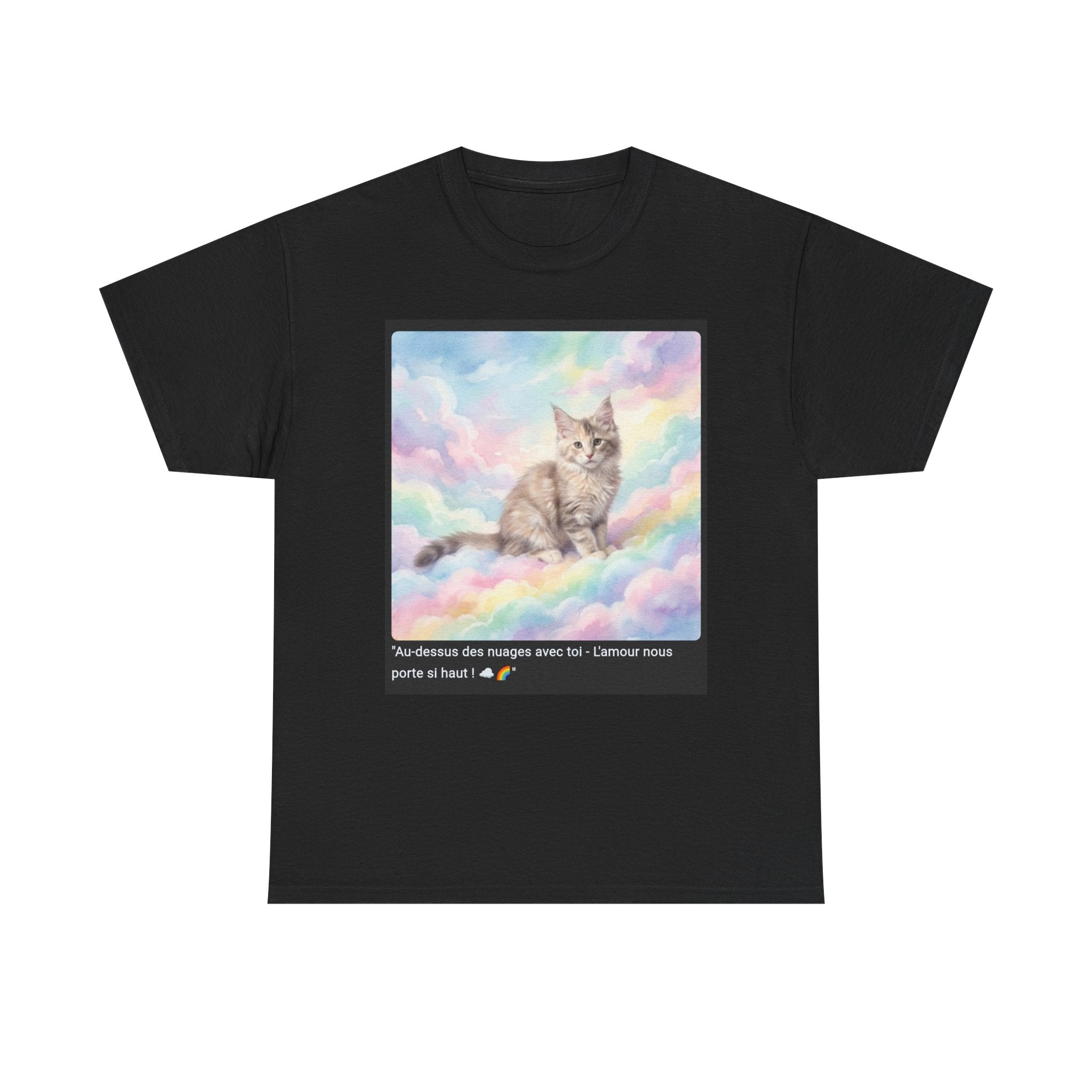 👕 T-SHIRT MAINE COON NUAGES - Design Céleste Arc-en-Ciel  ☁️ "Au-dessus des nuages avec toi" - Porte l'élévation !