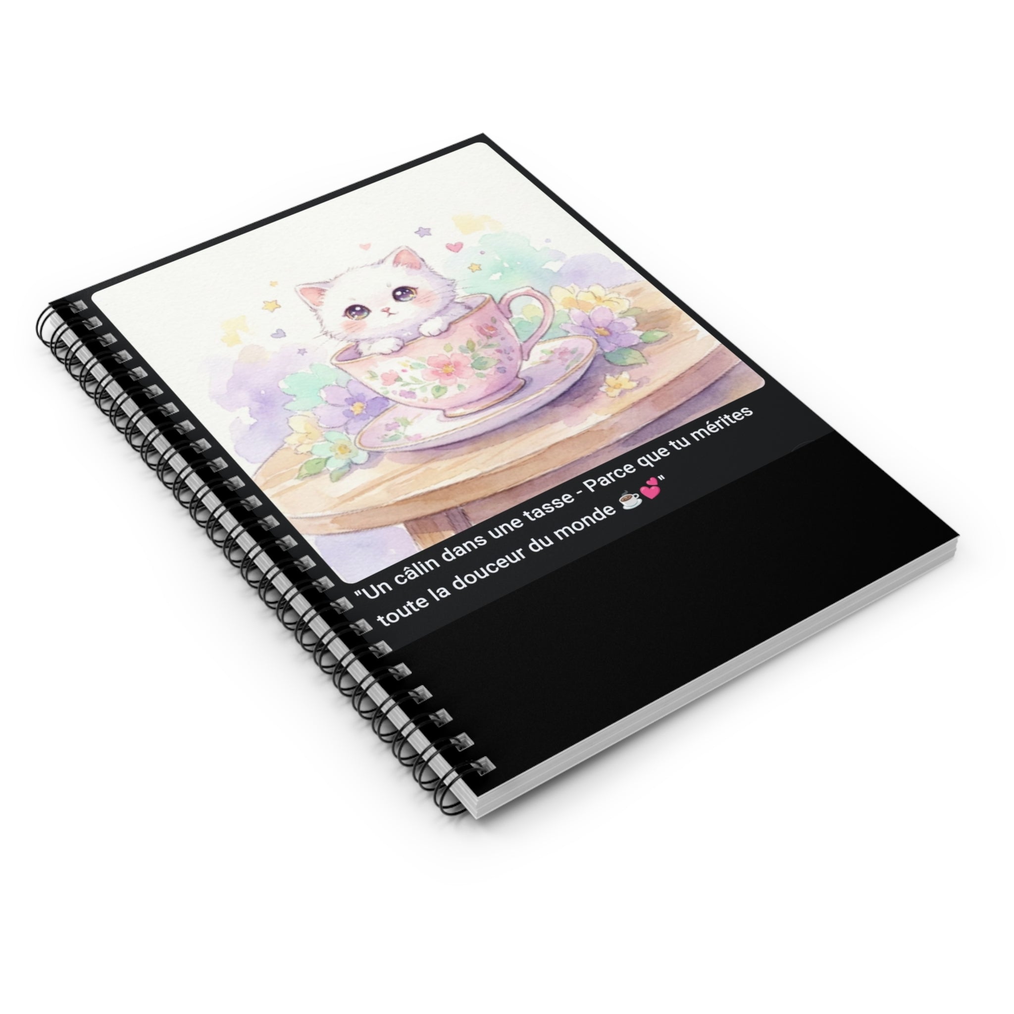 📓 CAHIER CHATON TASSE PASTEL - Carnet Notes A5 Adorable