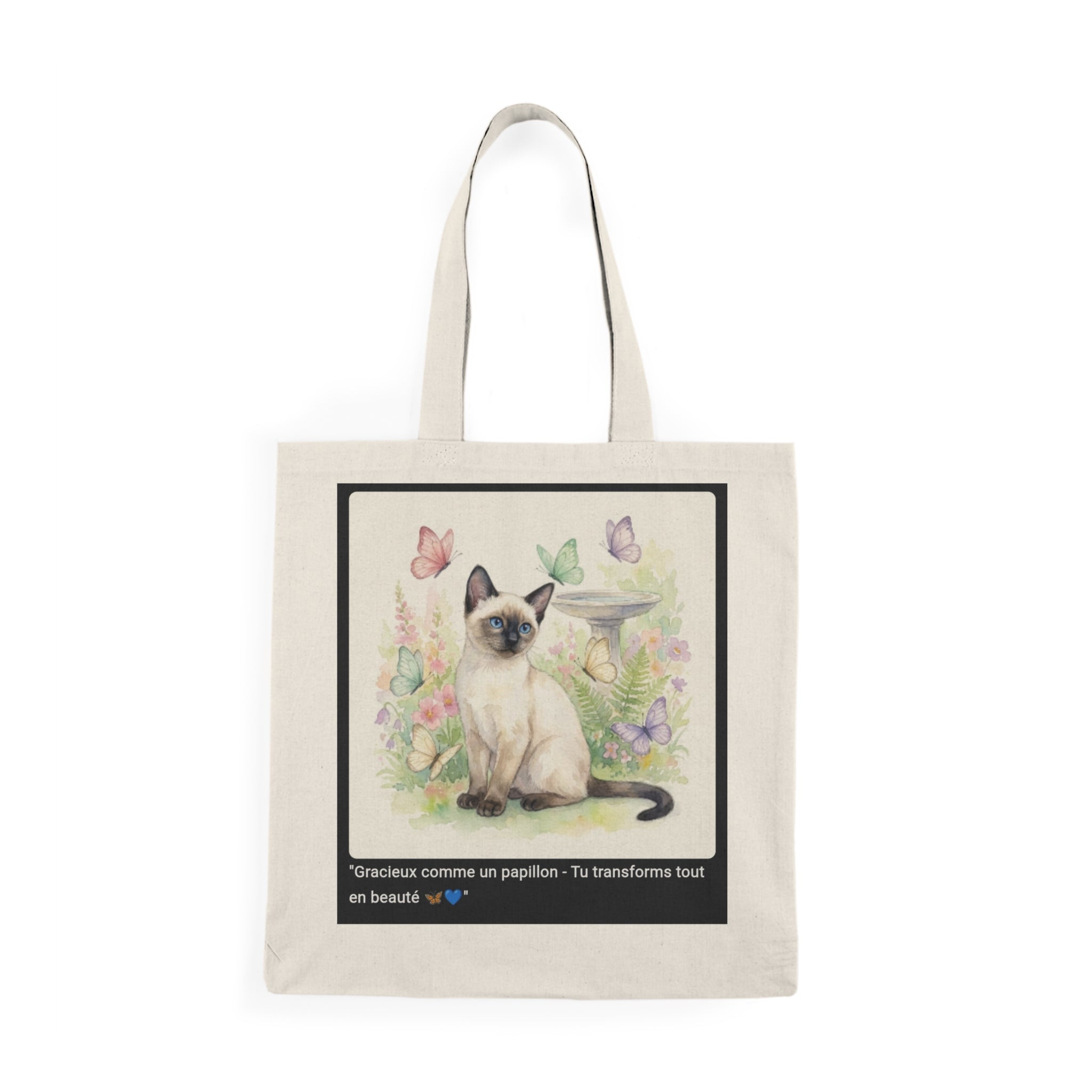 👜 TOTE BAG CHAT SIAMOIS PAPILLONS - Sac Coton Bio Fleuri  🦋 "Gracieux comme un papillon" - Beauté écolo portable
