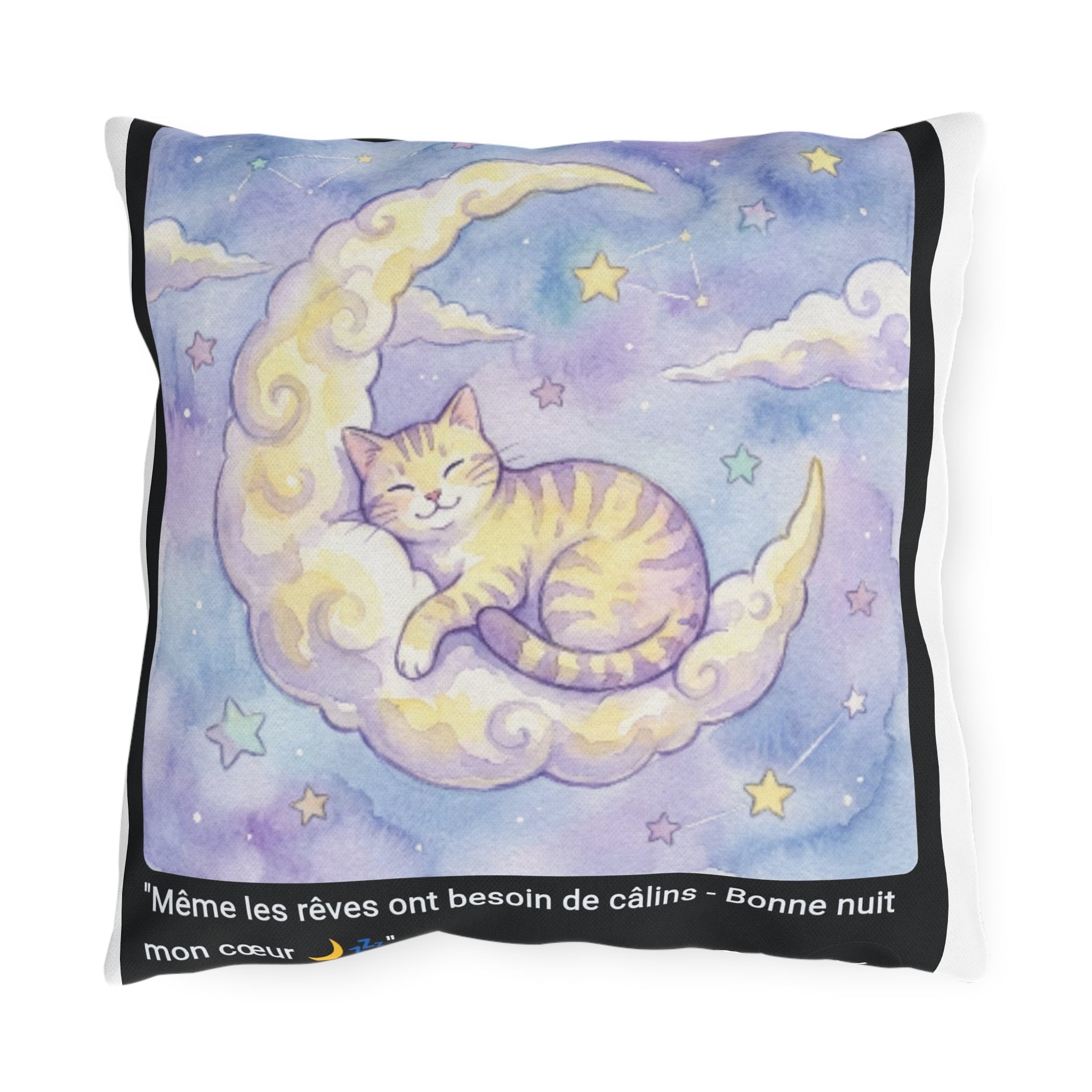 🛋️ COUSSIN CHAT LUNE ÉTOILÉ - Déco Onirique Douce