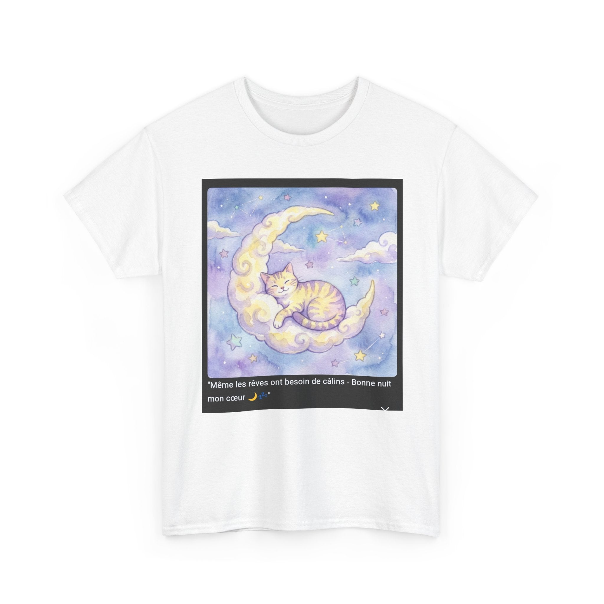 👕 T-SHIRT CHAT LUNE MAGIQUE - Design Onirique Doux  🌙 "Même les rêves ont besoin de câlins" - Porte la magie nocturne
