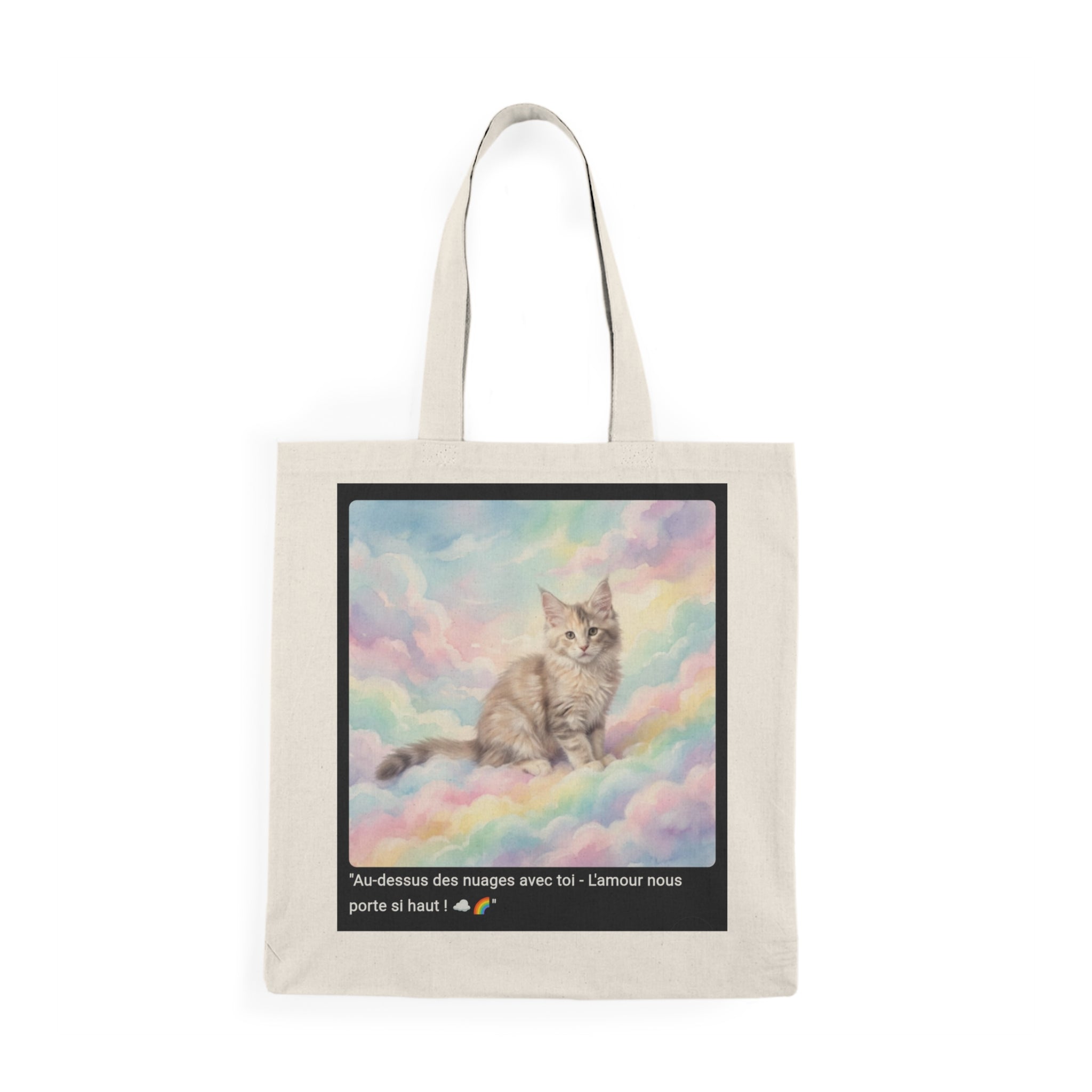 👜 TOTE BAG MAINE COON NUAGES - Sac Coton Bio Céleste  ☁️ "Au-dessus des nuages avec toi" - Amour écolo élevé