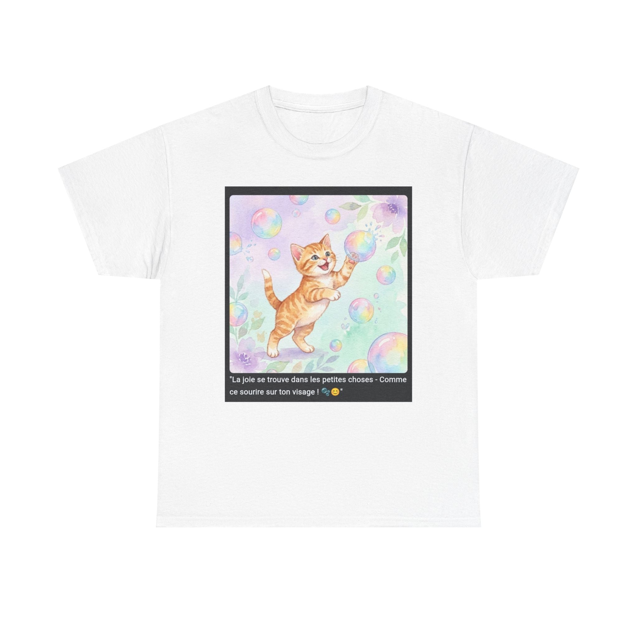 👕 T-SHIRT CHATON BULLES - Design Joyeux Coloré  🫧 "La joie dans les petites choses" - Porte le bonheur !
