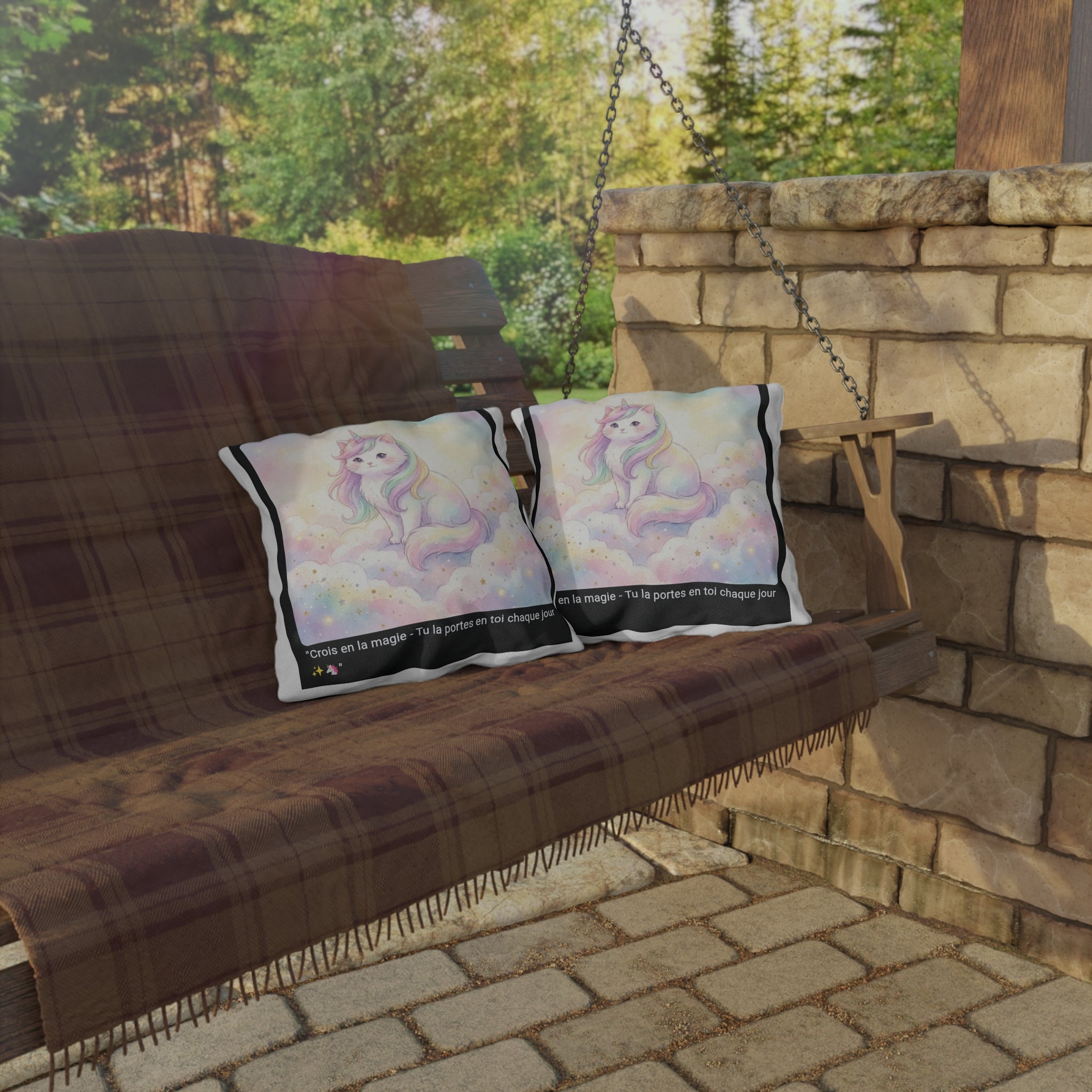 🛋️ COUSSIN CHAT LICORNE - Déco Féerique Magique