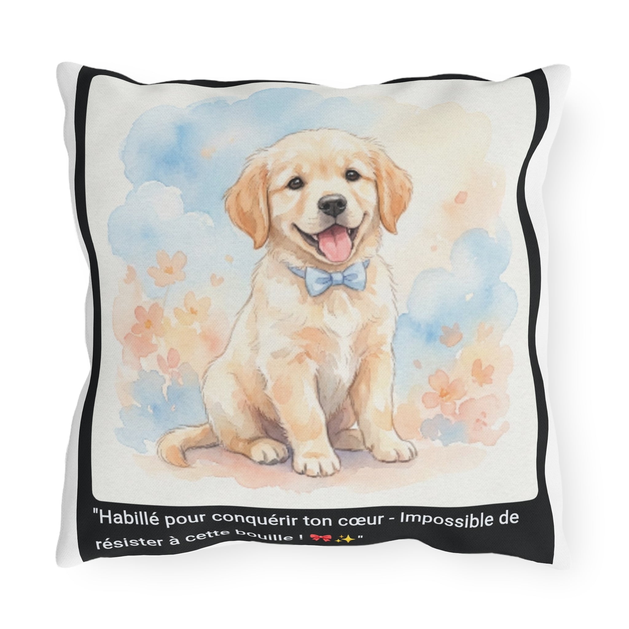🛋️ COUSSIN GOLDEN RETRIEVER NŒUD - Déco Chien Chic