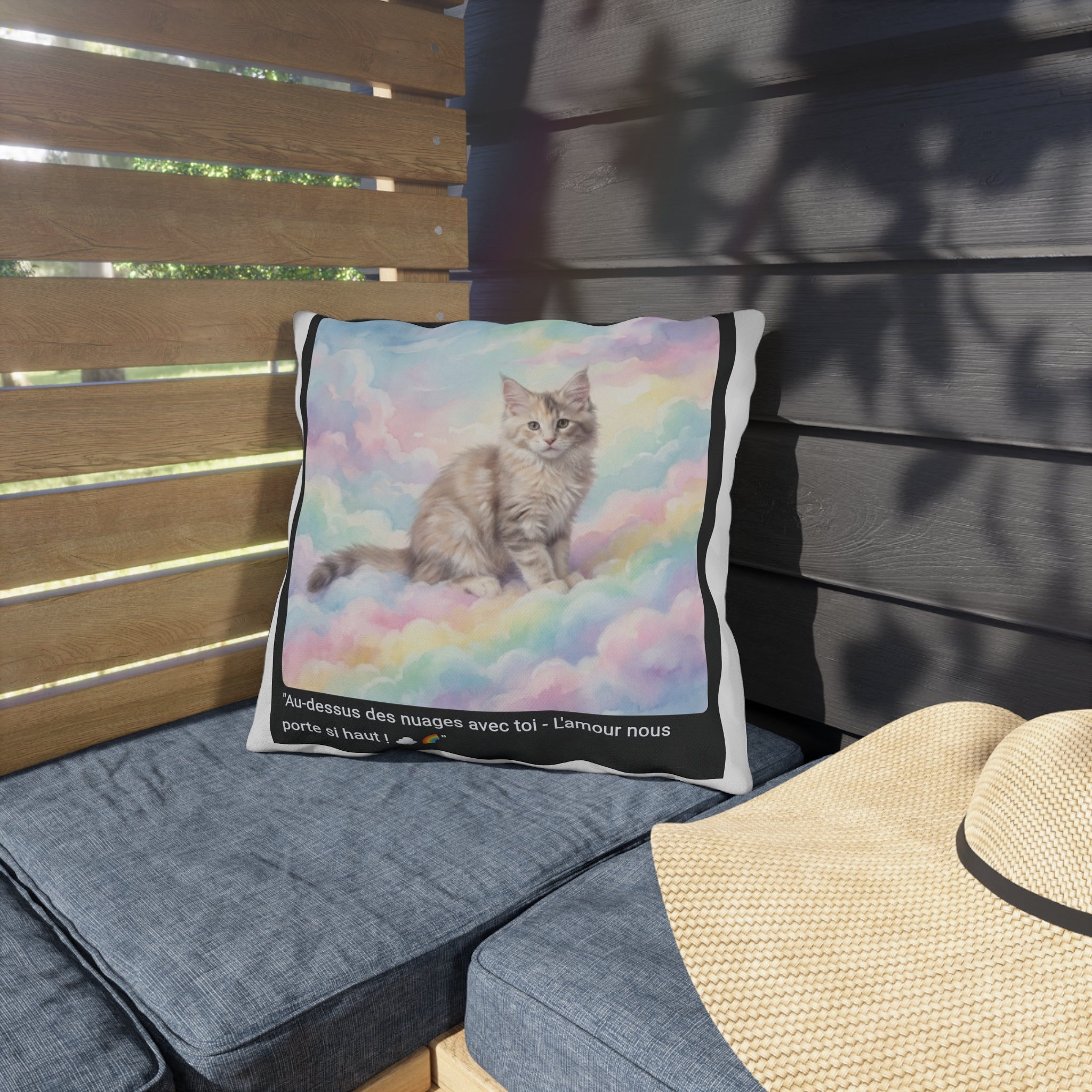 🛋️ COUSSIN MAINE COON NUAGES - Déco Céleste Arc-en-Ciel
