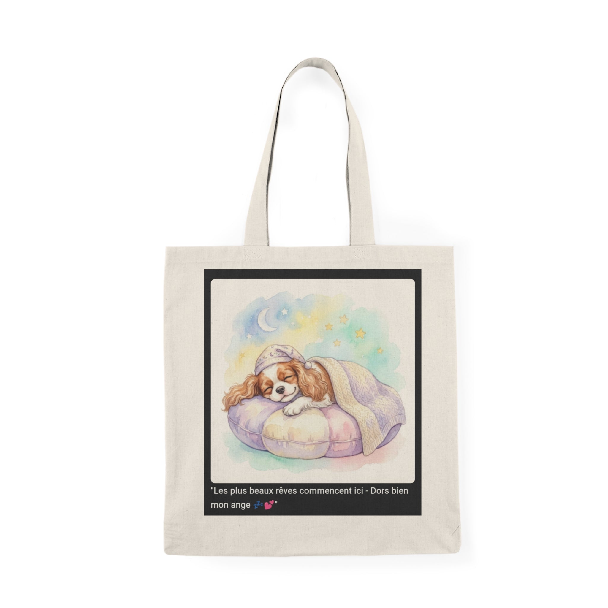 👜 TOTE BAG CAVALIER KING CHARLES - Sac Coton Bio Zen  💤 "Les plus beaux rêves commencent ici" - Douceur écolo portable