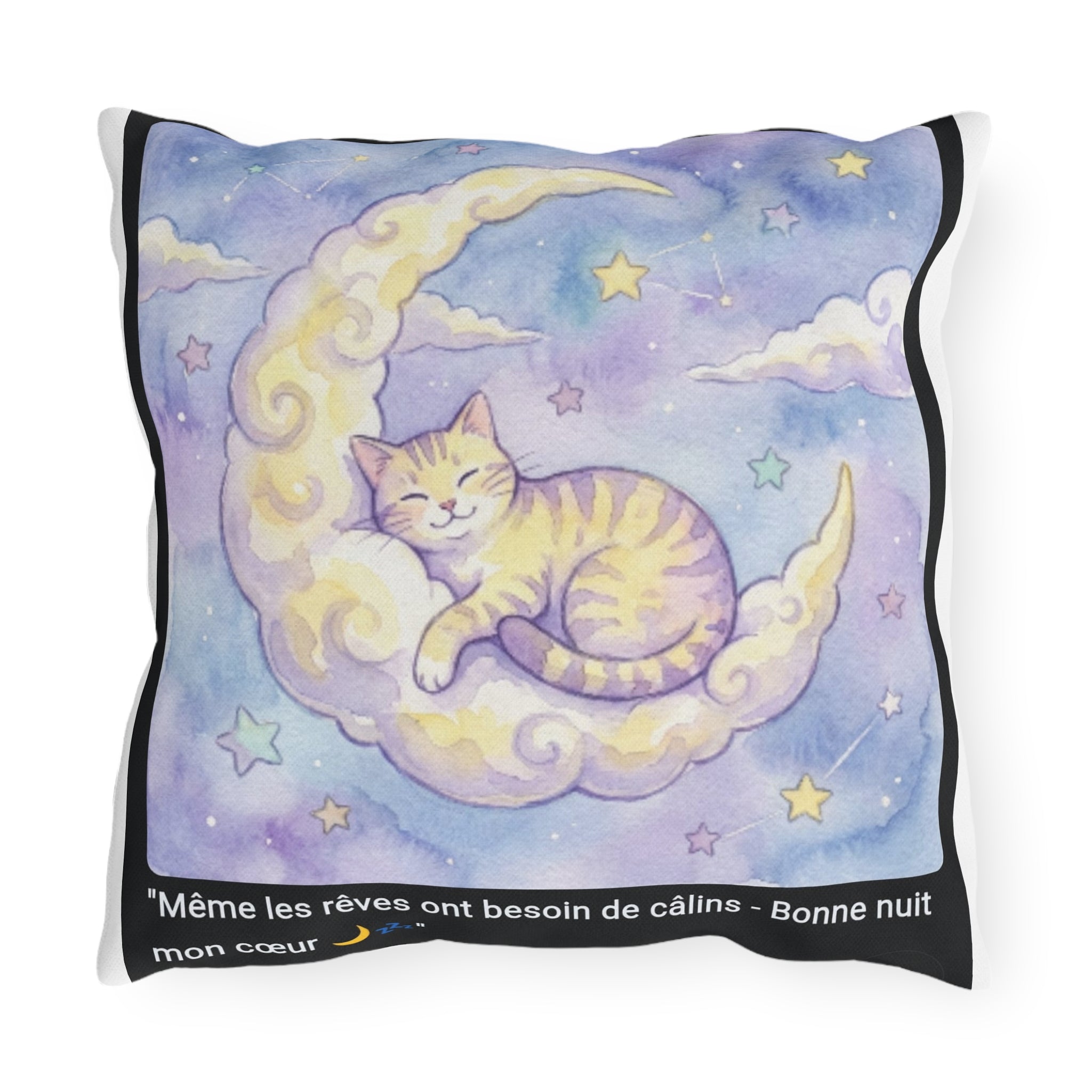 🛋️ COUSSIN CHAT LUNE ÉTOILÉ - Déco Onirique Douce