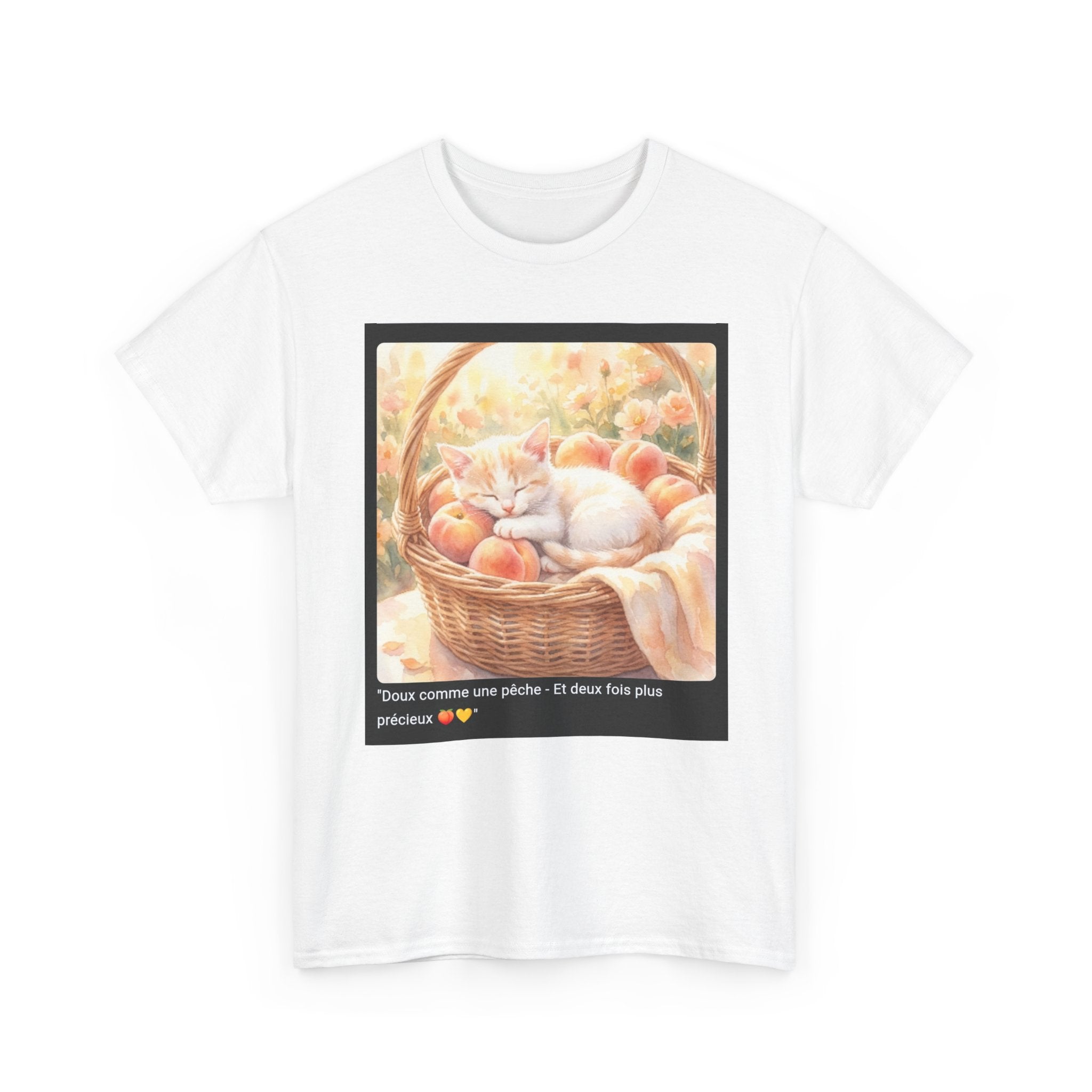 👕 T-SHIRT CHAT PÊCHES - Design Estival Doux  🍑 "Doux comme une pêche" - Porte la tendresse d'été !