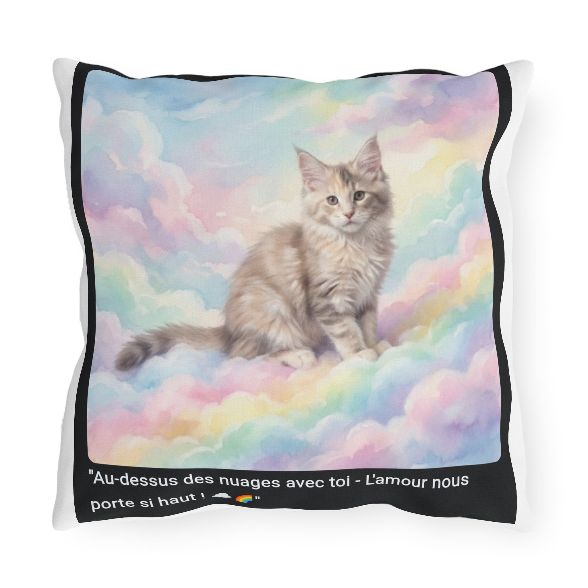 🛋️ COUSSIN MAINE COON NUAGES - Déco Céleste Arc-en-Ciel