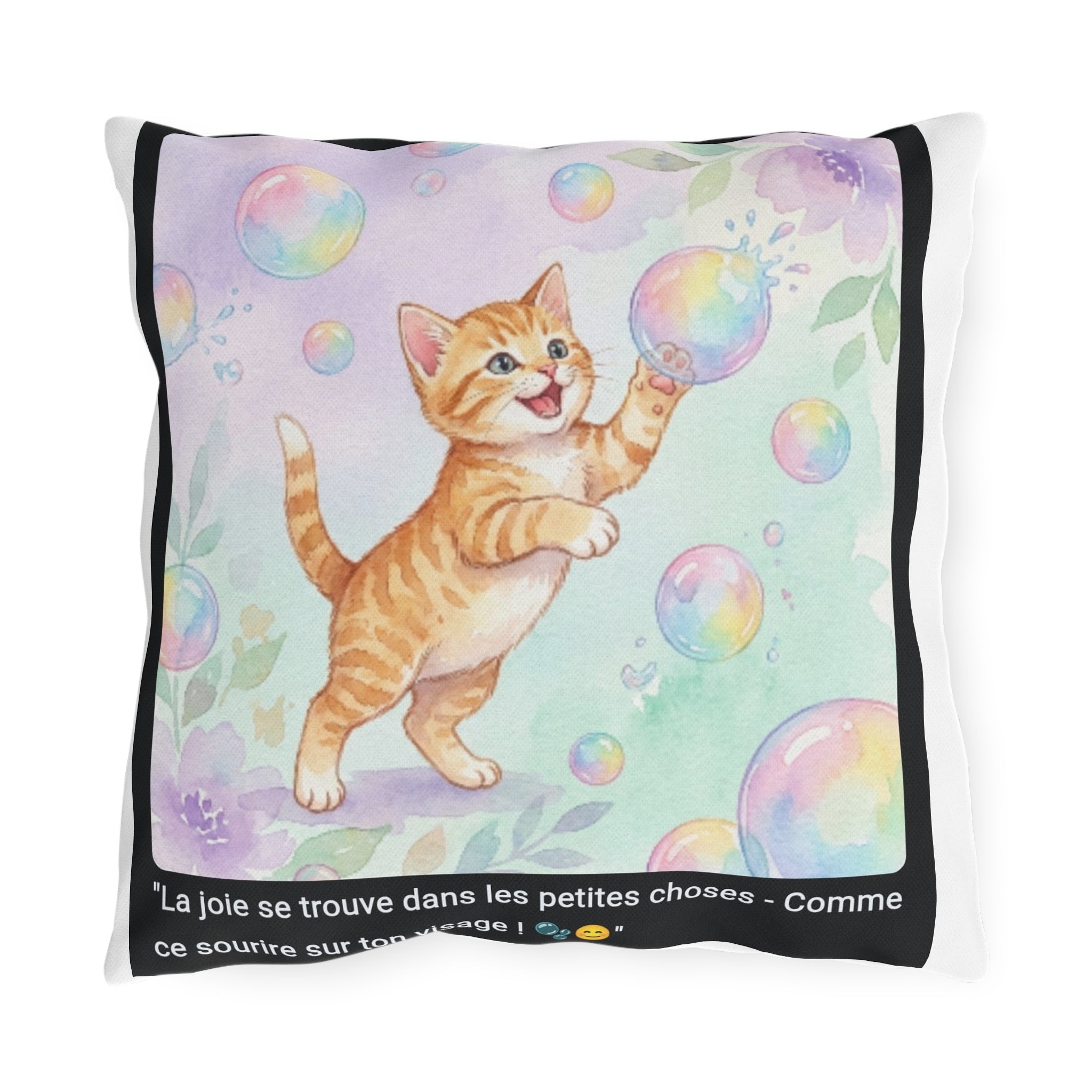 🛋️ COUSSIN CHATON BULLES - Déco Joyeuse Colorée