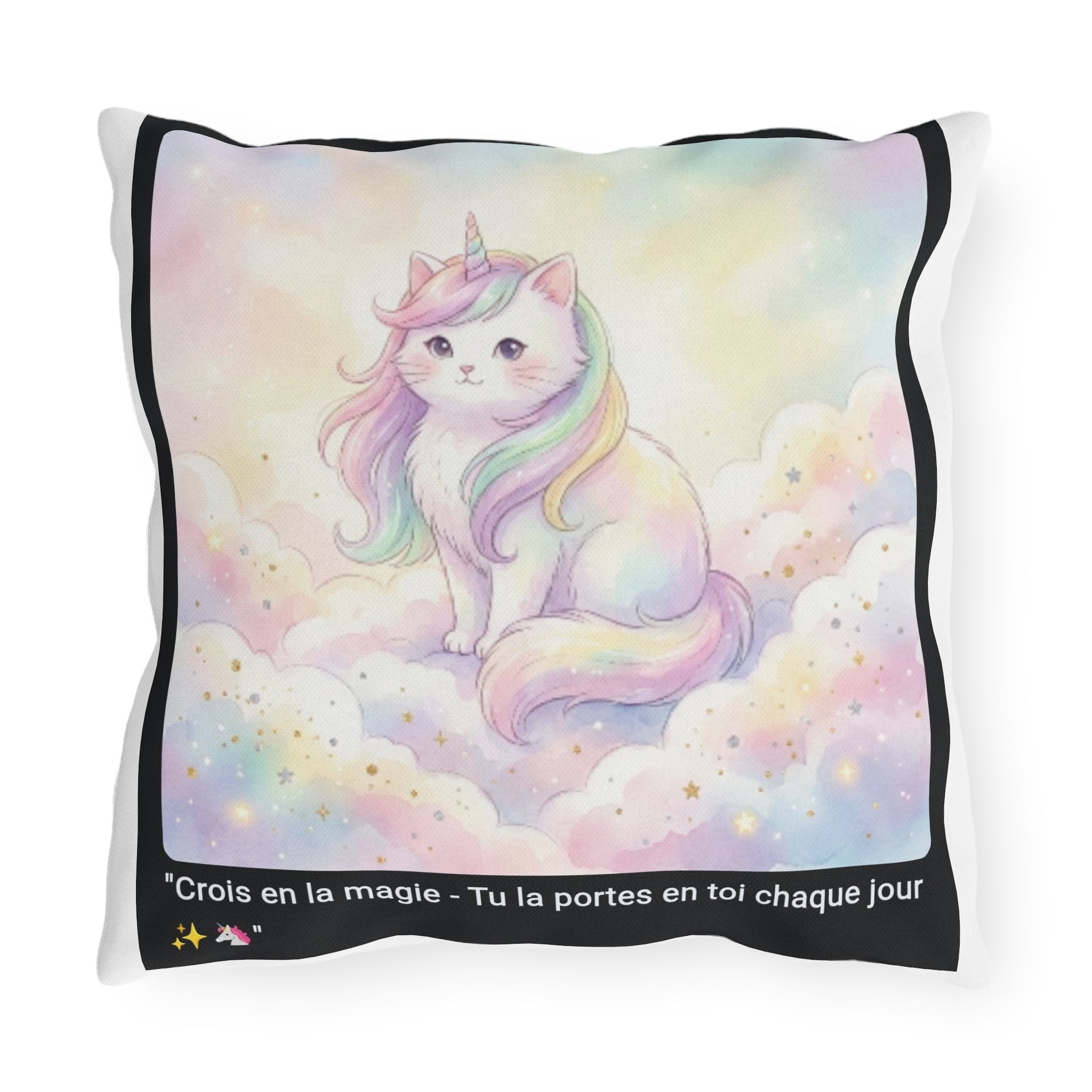 🛋️ COUSSIN CHAT LICORNE - Déco Féerique Magique