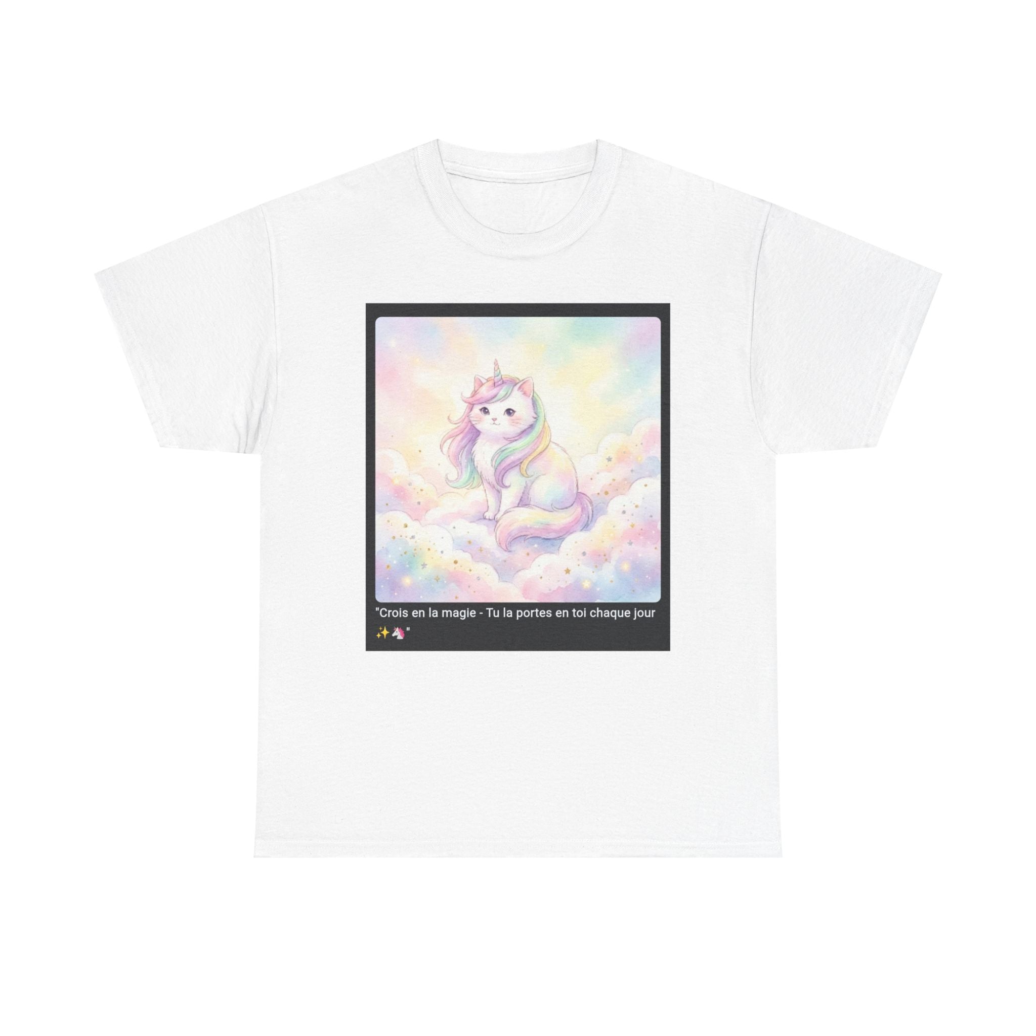 👕 T-SHIRT CHAT LICORNE - Design Féerique Arc-en-Ciel  ✨ "Crois en la magie" - Porte l'enchantement !