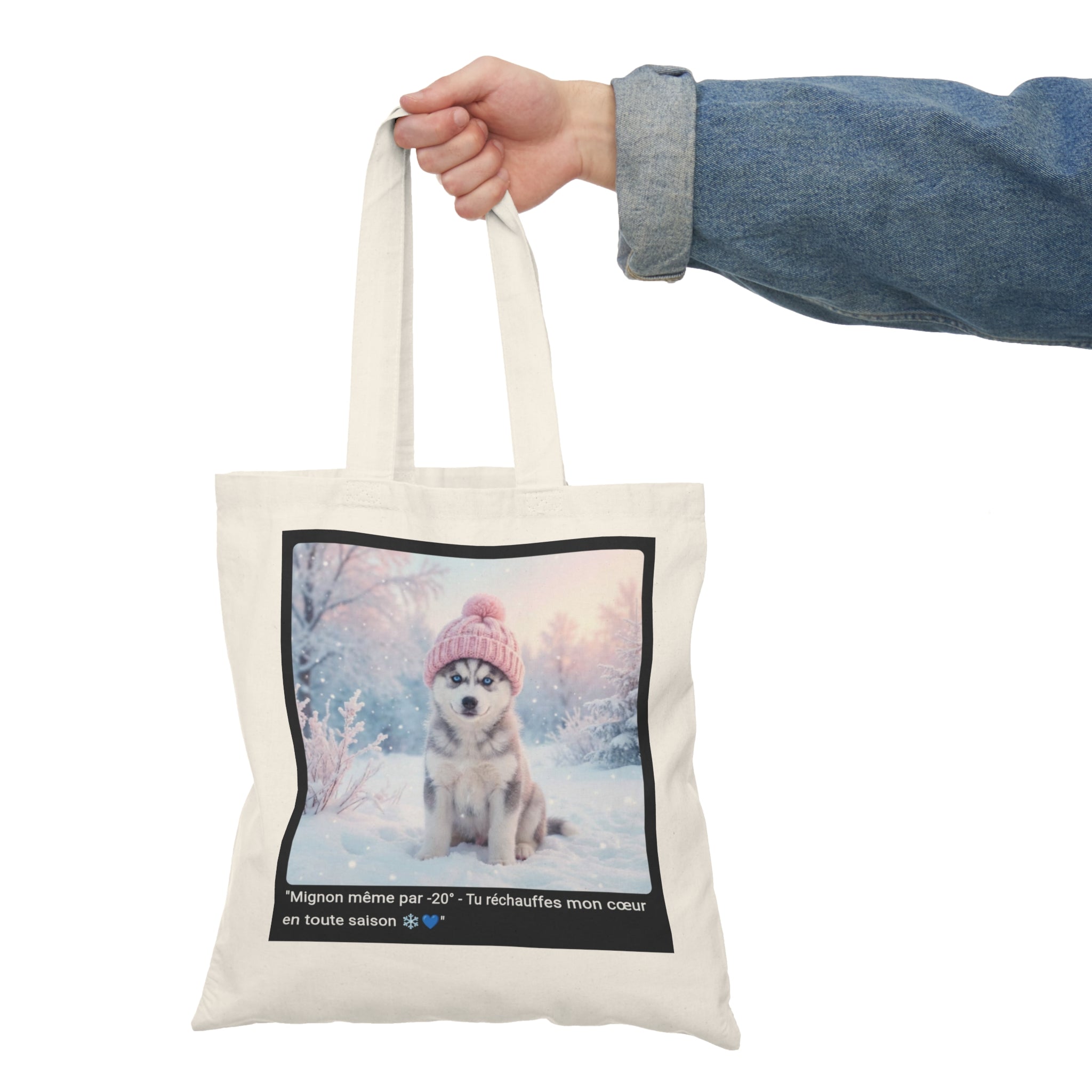 👜 TOTE BAG HUSKY HIVER - Sac Coton Bio Polaire  ❄️ "Mignon même par -20°" - Chaleur écolo nordique
