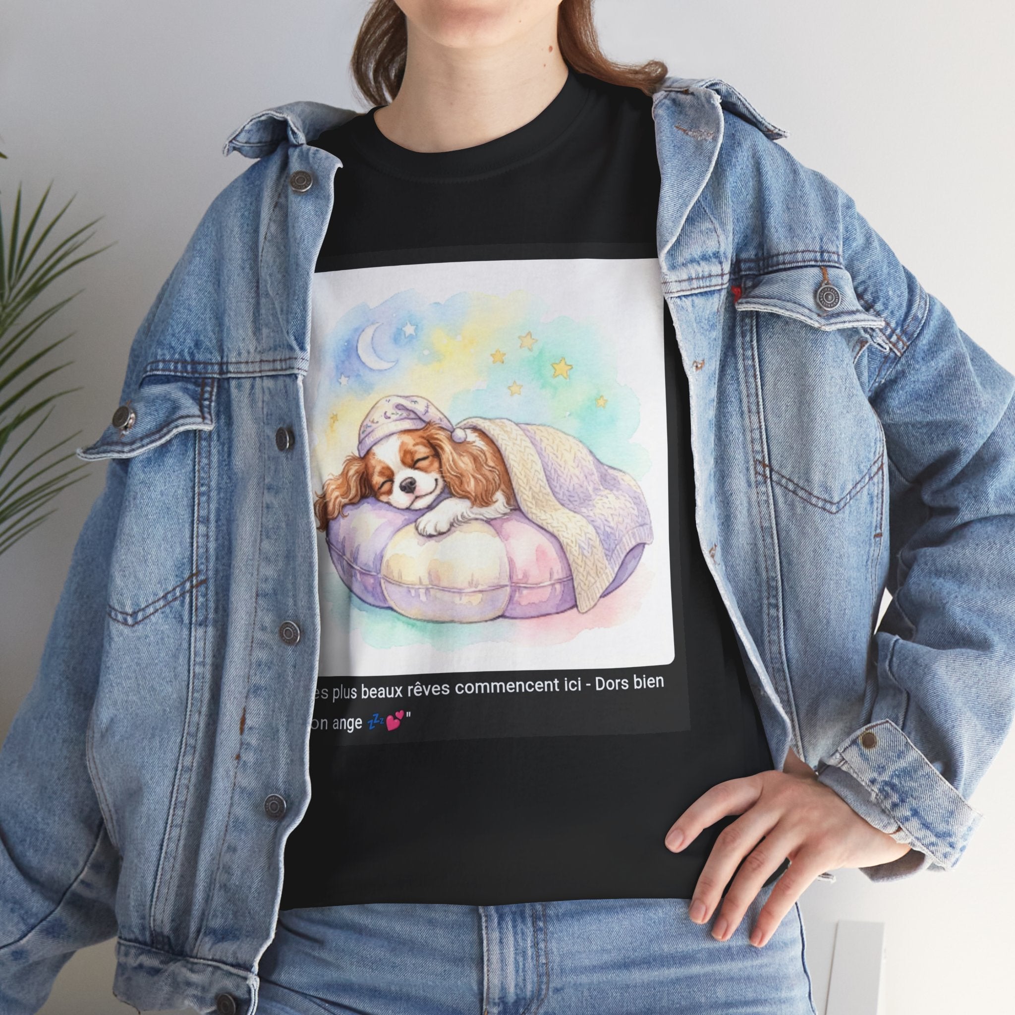 👕 T-SHIRT CAVALIER KING CHARLES - Design Cocooning Doux  💤 "Les plus beaux rêves commencent ici" - Porte la sérénité