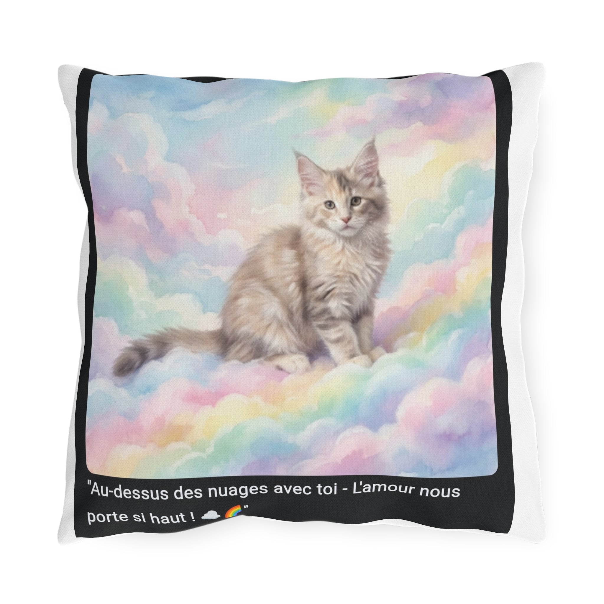 🛋️ COUSSIN MAINE COON NUAGES - Déco Céleste Arc-en-Ciel