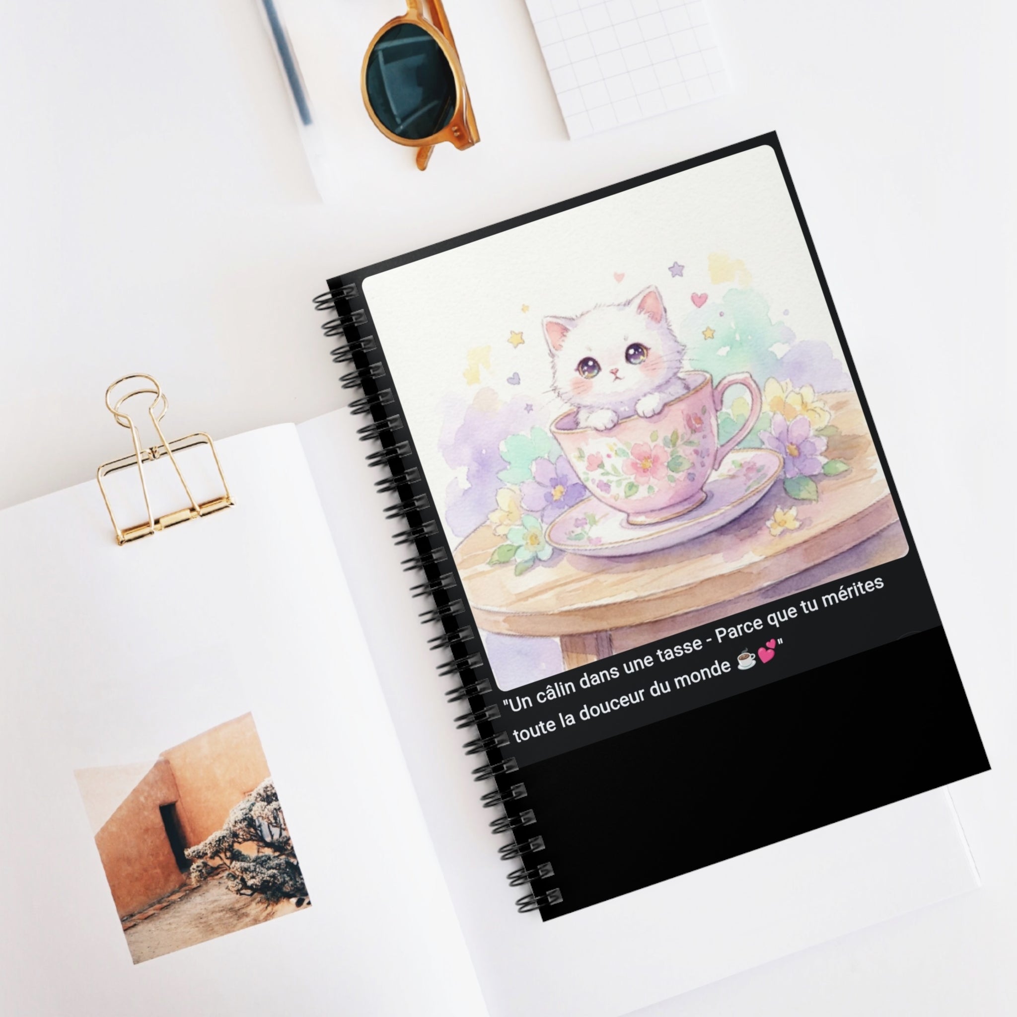 📓 CAHIER CHATON TASSE PASTEL - Carnet Notes A5 Adorable