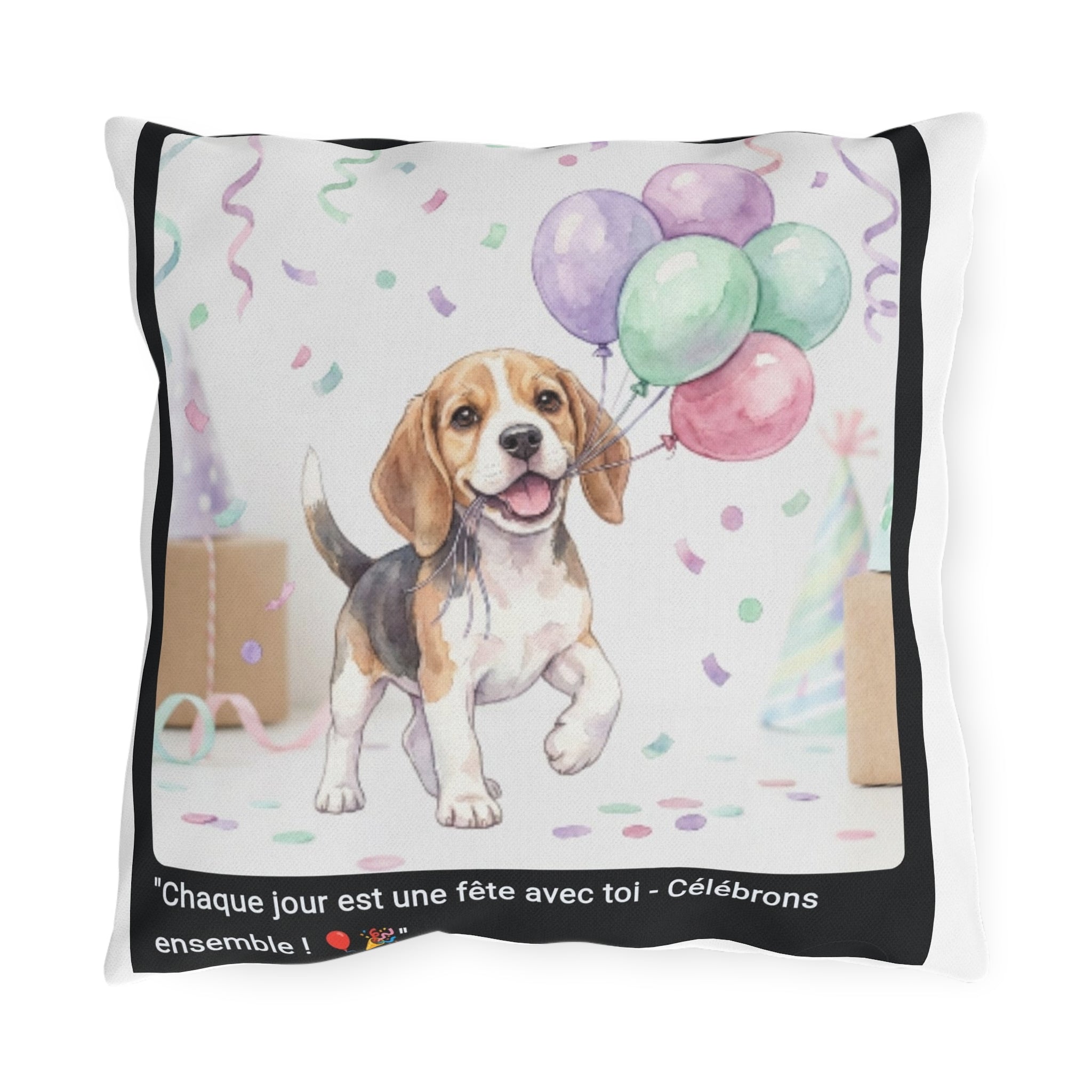 🛋️ COUSSIN BEAGLE BALLONS - Déco Festive Joyeuse