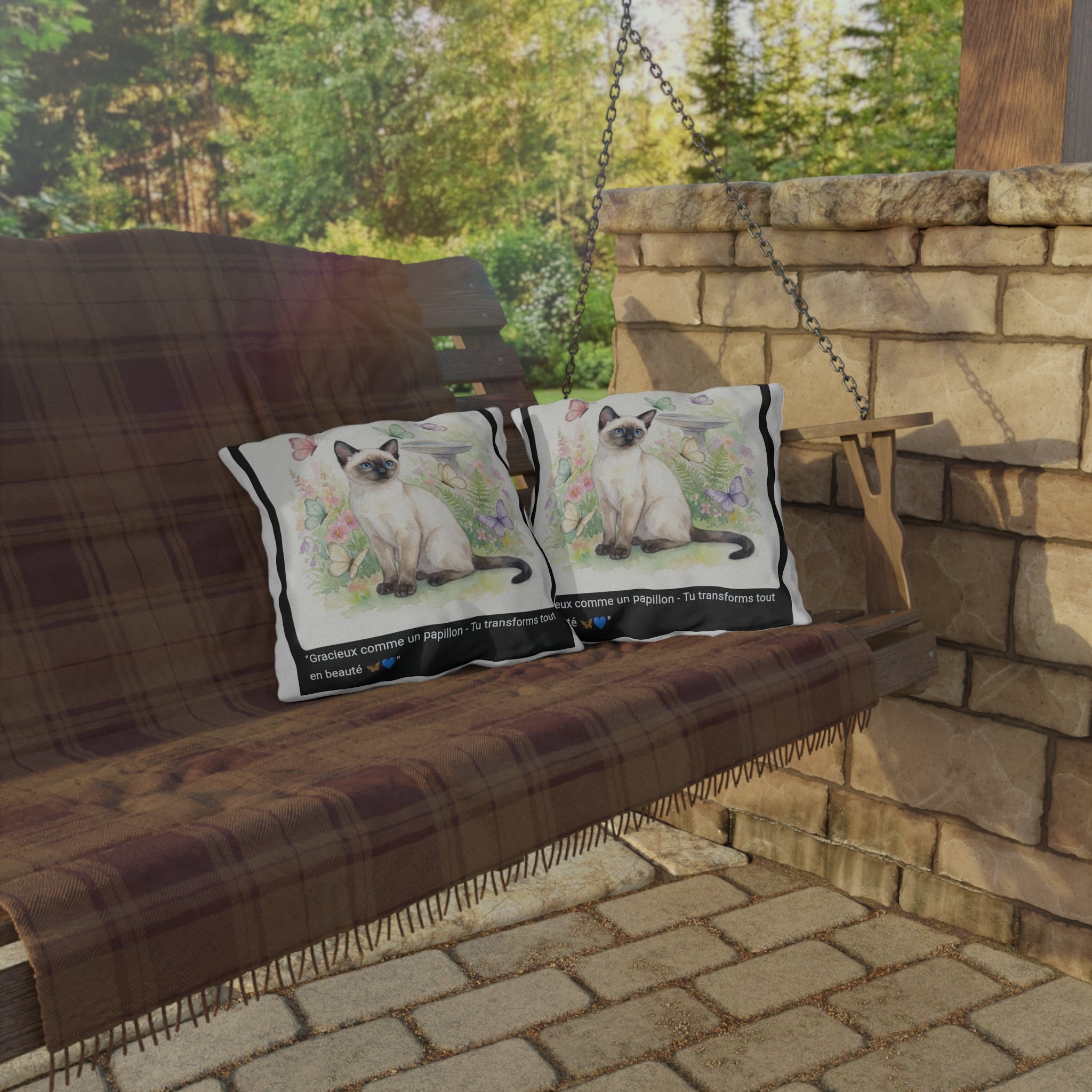 🛋️ COUSSIN CHAT SIAMOIS PAPILLONS - Déco Jardin Élégante