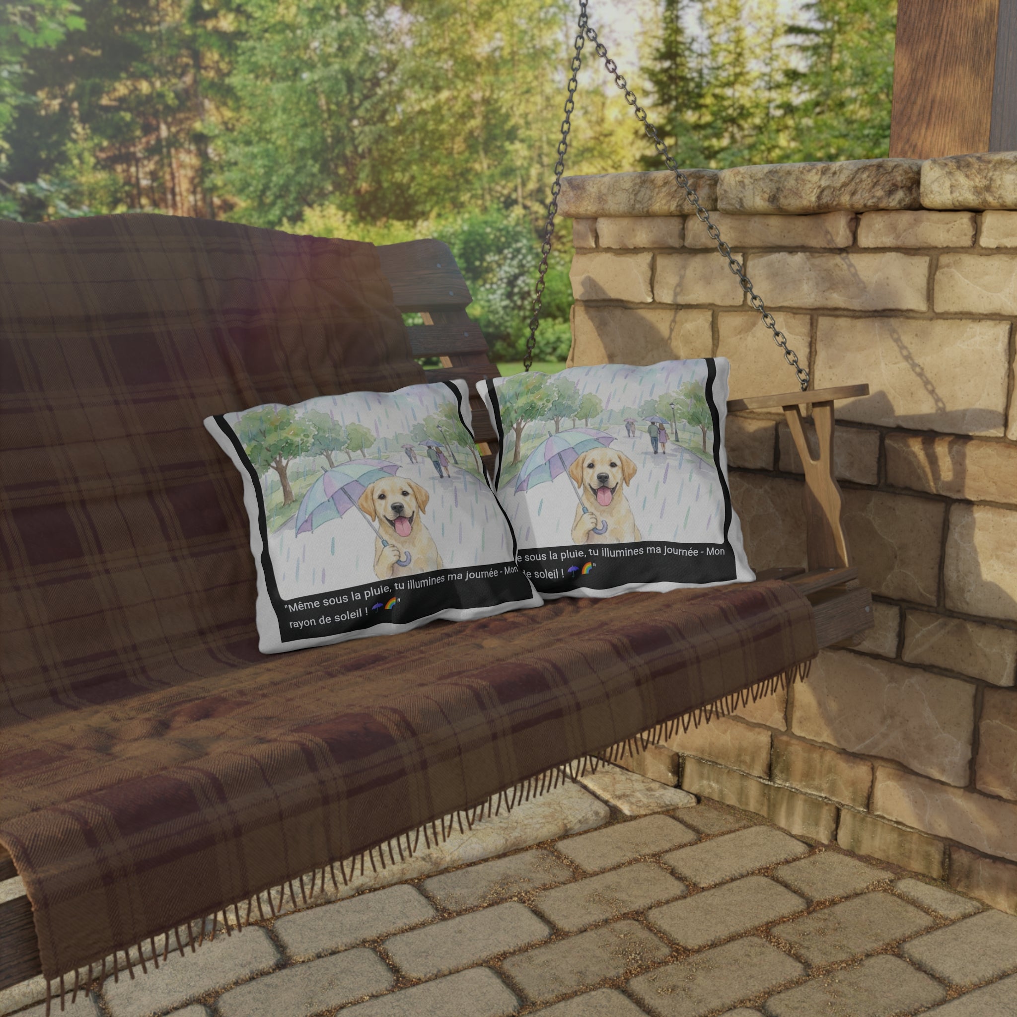 🛋️ COUSSIN LABRADOR PARAPLUIE - Déco Printanière Joyeuse