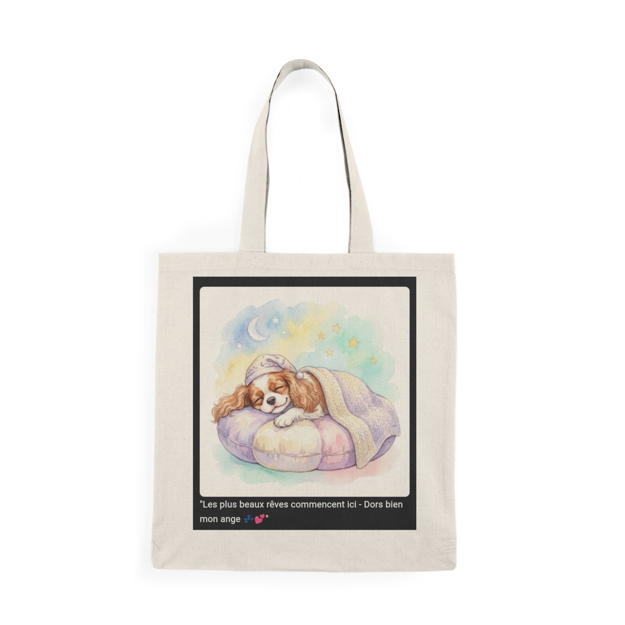 👜 TOTE BAG CAVALIER KING CHARLES - Sac Coton Bio Zen  💤 "Les plus beaux rêves commencent ici" - Douceur écolo portable