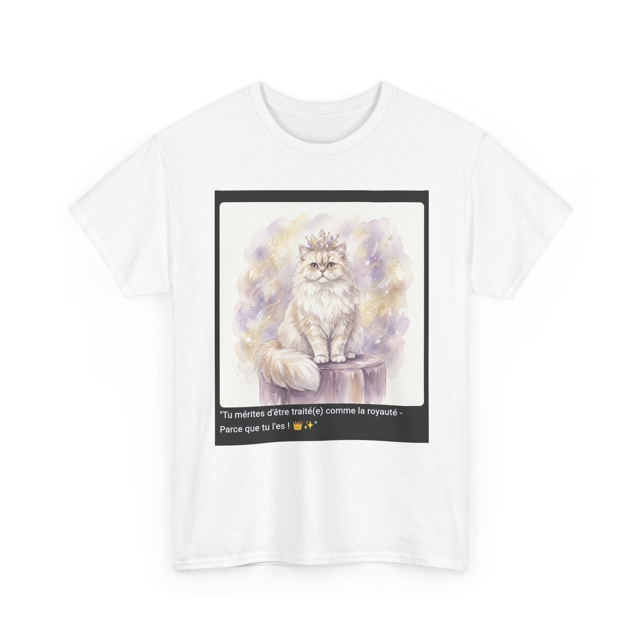 👕 T-SHIRT CHAT PERSAN COURONNE - Design Élégant Royal  👑 "Tu mérites d'être traité(e) comme la royauté" - Porte l'élégance