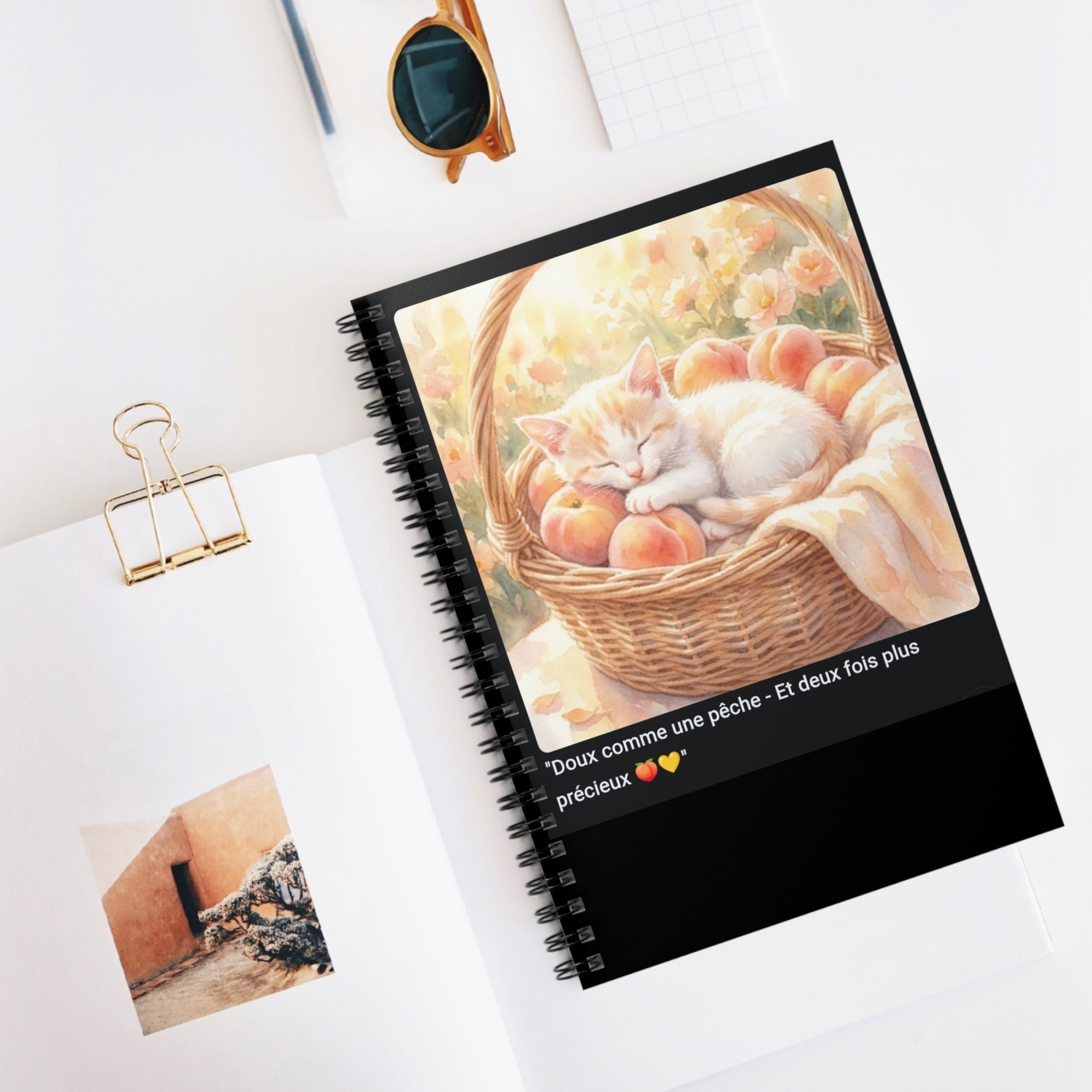 📓 CAHIER CHAT PÊCHES - Carnet Estival A5 Doux