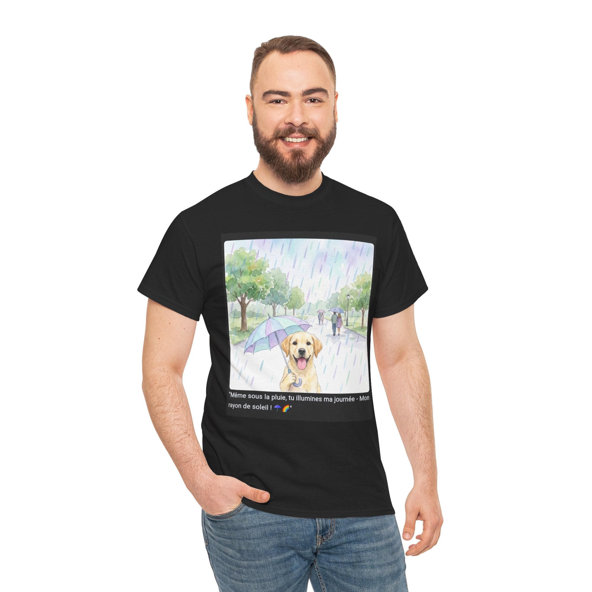 👕 T-SHIRT LABRADOR PARAPLUIE - Design Printanier Joyeux  ☂️ "Même sous la pluie, tu illumines ma journée" - Porte l'optimisme !