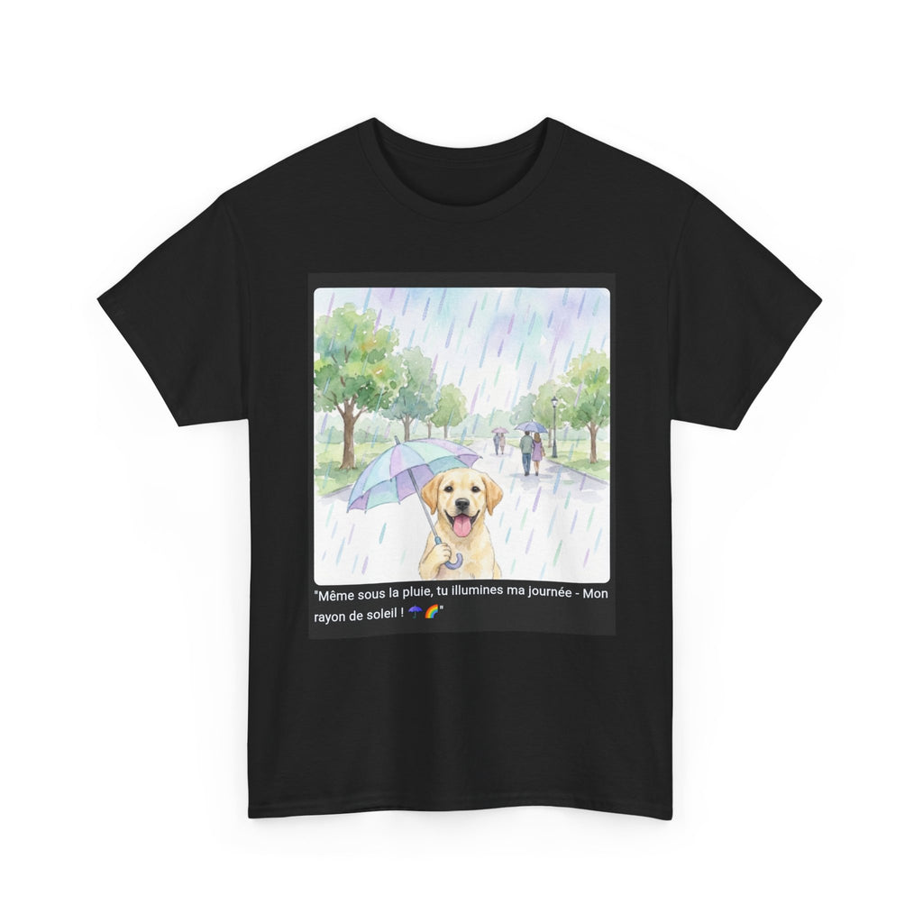 👕 T-SHIRT LABRADOR PARAPLUIE - Design Printanier Joyeux  ☂️ "Même sous la pluie, tu illumines ma journée" - Porte l'optimisme !