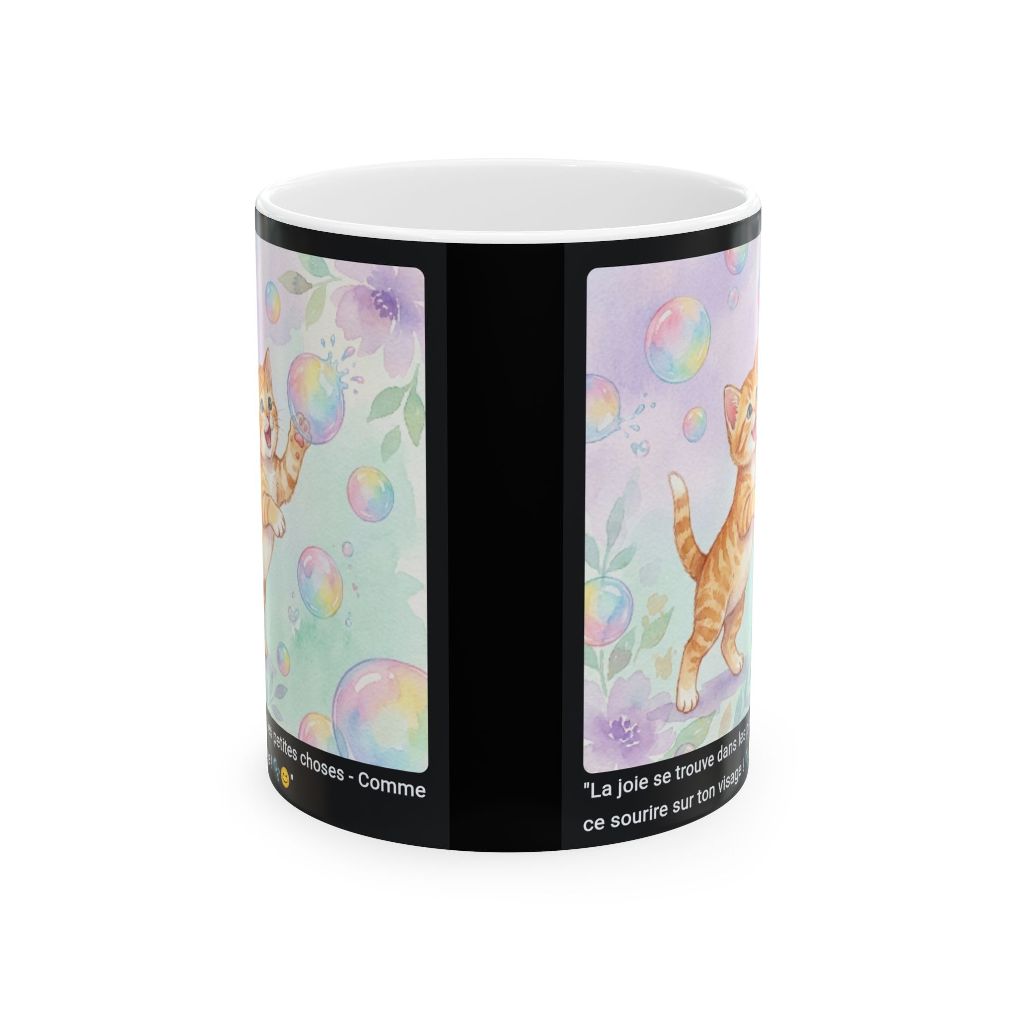 ☕ MUG CHATON BULLES ARC-EN-CIEL - "La Joie dans les Petites Choses"  🫧