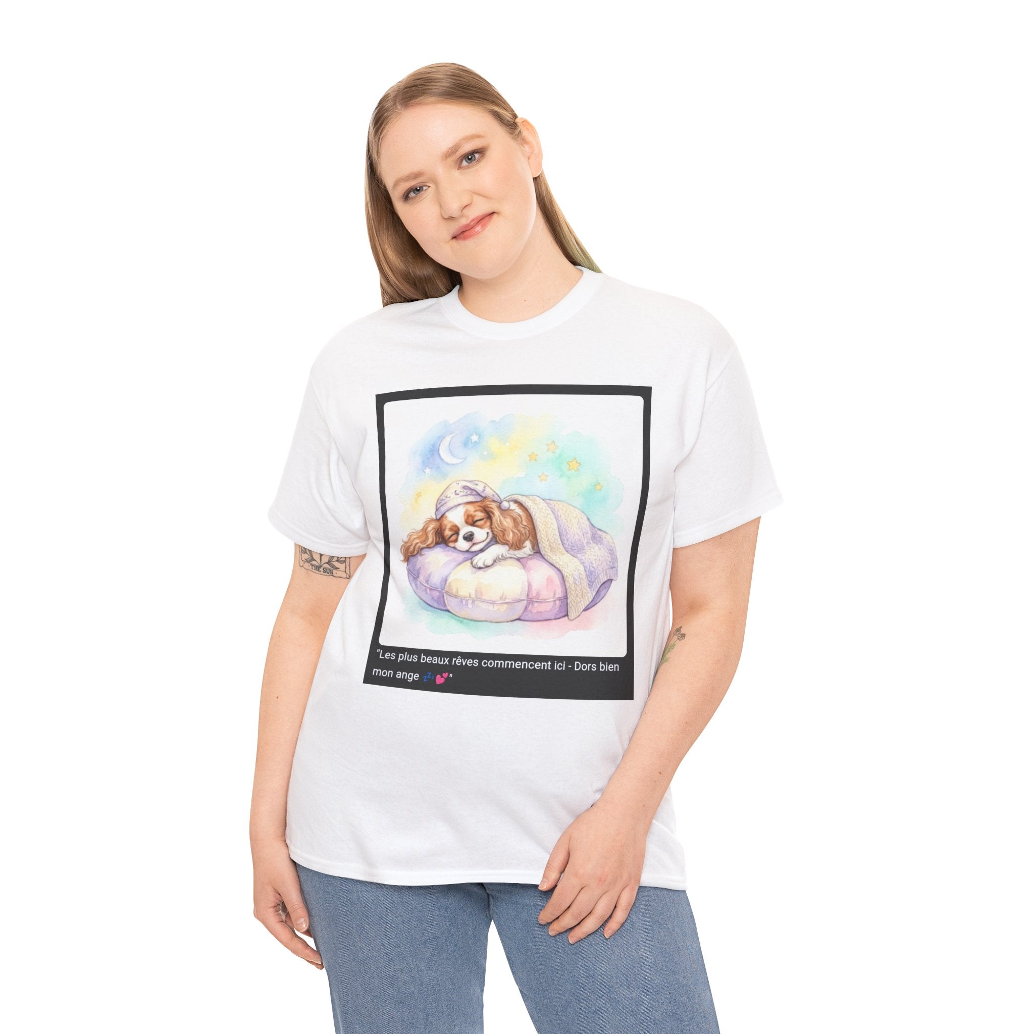 👕 T-SHIRT CAVALIER KING CHARLES - Design Cocooning Doux  💤 "Les plus beaux rêves commencent ici" - Porte la sérénité