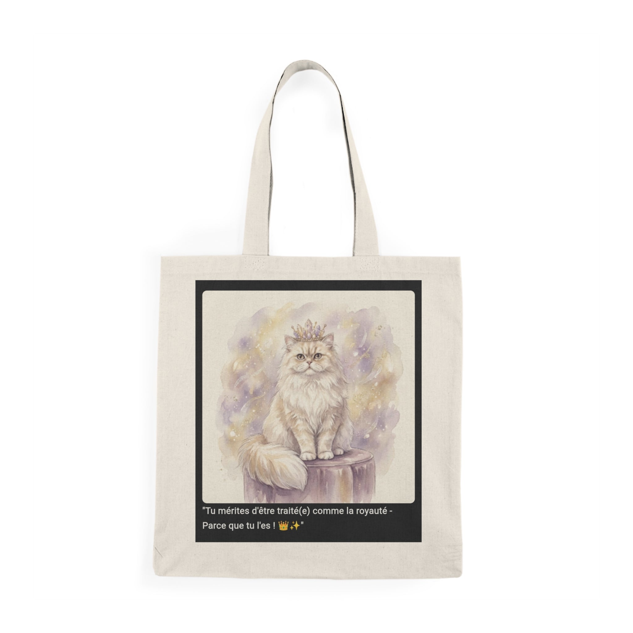 👜 TOTE BAG CHAT PERSAN COURONNE - Sac Coton Bio Élégant  👑 "Tu mérites d'être traité(e) comme la royauté" - Classe écolo