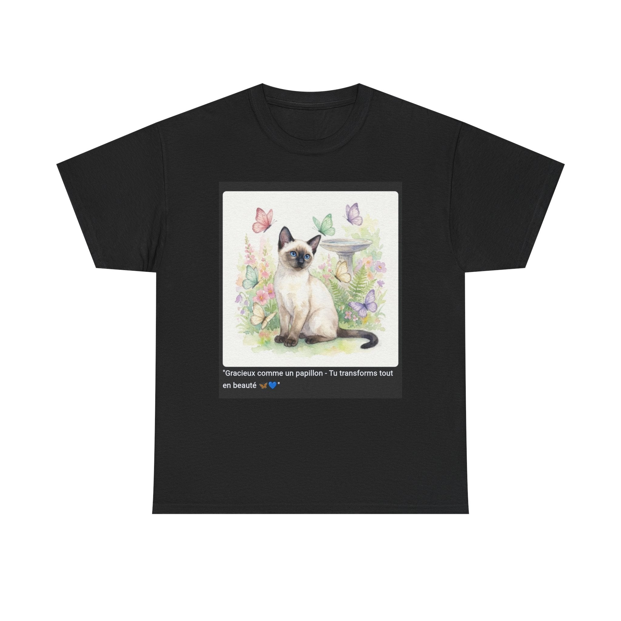 👕 T-SHIRT CHAT SIAMOIS PAPILLONS - Design Gracieux Fleuri  🦋 "Gracieux comme un papillon" - Porte la transformation !