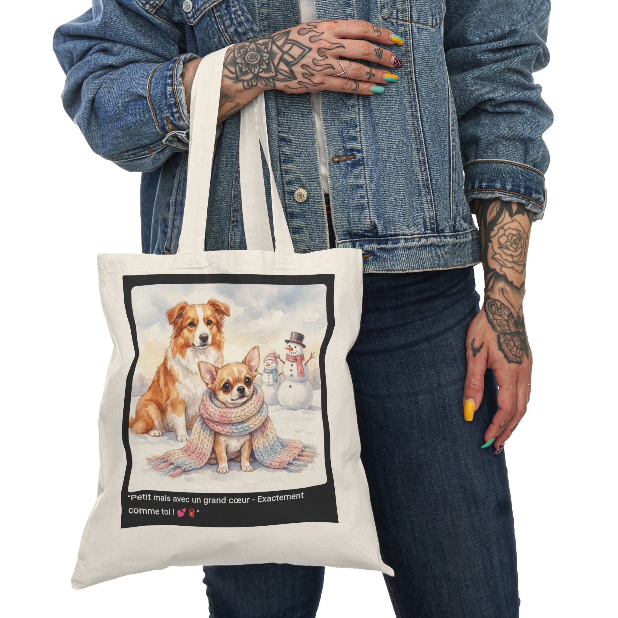 👜 TOTE BAG CHIHUAHUA ÉCHARPE - Sac Coton Bio Cosy  💕 "Petit mais avec un grand cœur" - Tendresse écolo portable