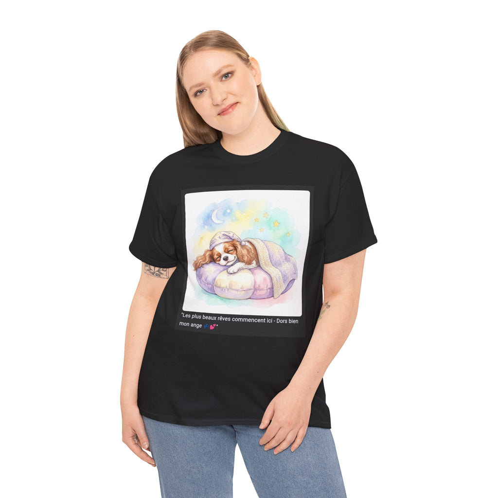 👕 T-SHIRT CAVALIER KING CHARLES - Design Cocooning Doux  💤 "Les plus beaux rêves commencent ici" - Porte la sérénité