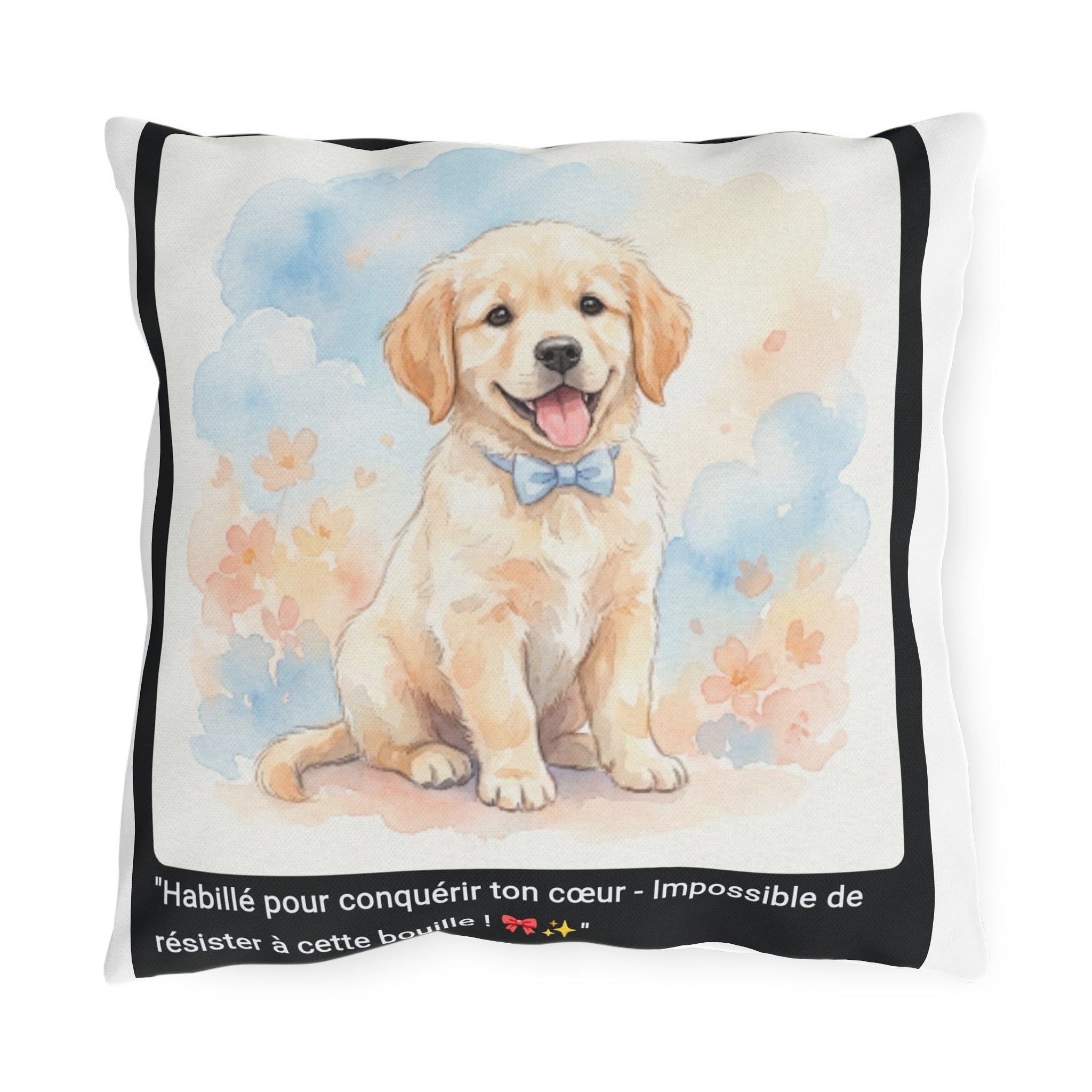 🛋️ COUSSIN GOLDEN RETRIEVER NŒUD - Déco Chien Chic
