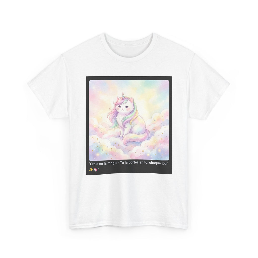 👕 T-SHIRT CHAT LICORNE - Design Féerique Arc-en-Ciel  ✨ "Crois en la magie" - Porte l'enchantement !